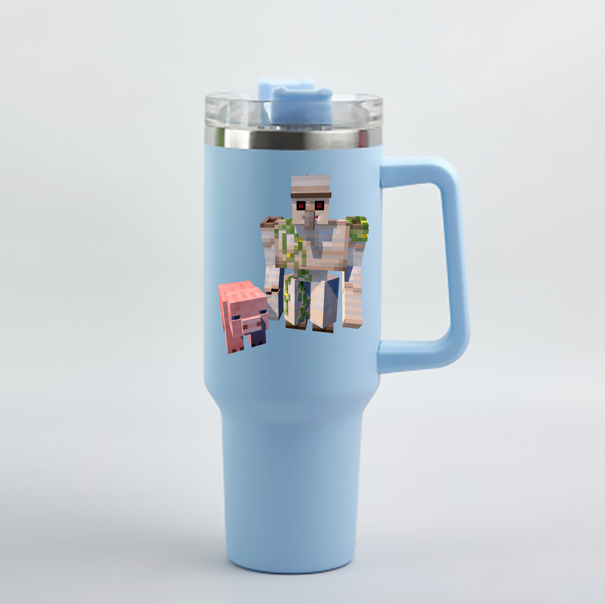 （画像用） マインクラフト ブロックの世界 Minecraft MC Block world 1200mL車用タンブラー - クリスタルステッカー（プラスチックストロー付き）