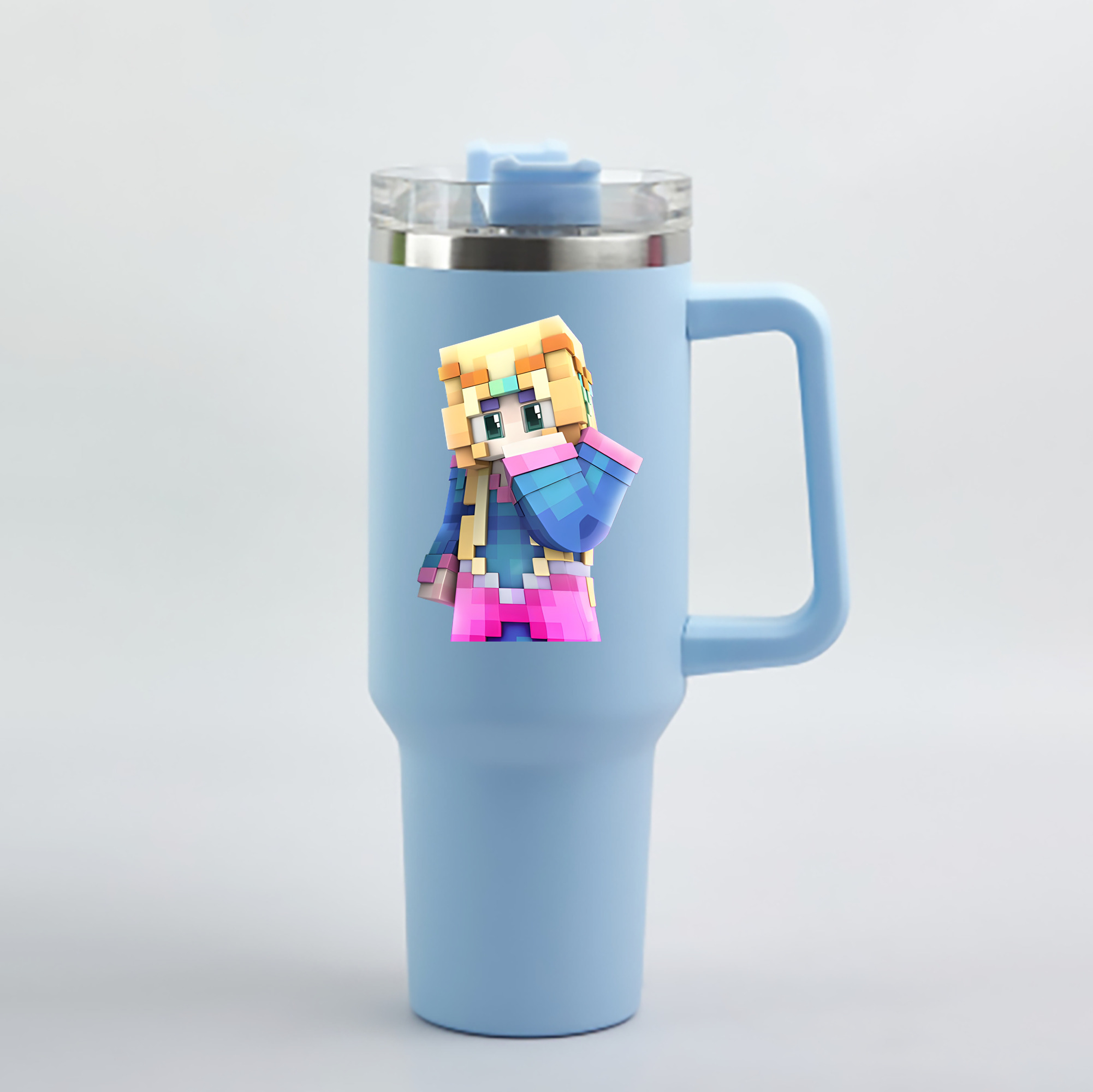 （画像用） マインクラフト ブロックの世界 Minecraft MC Block world 1200mL車用タンブラー - クリスタルステッカー（プラスチックストロー付き）