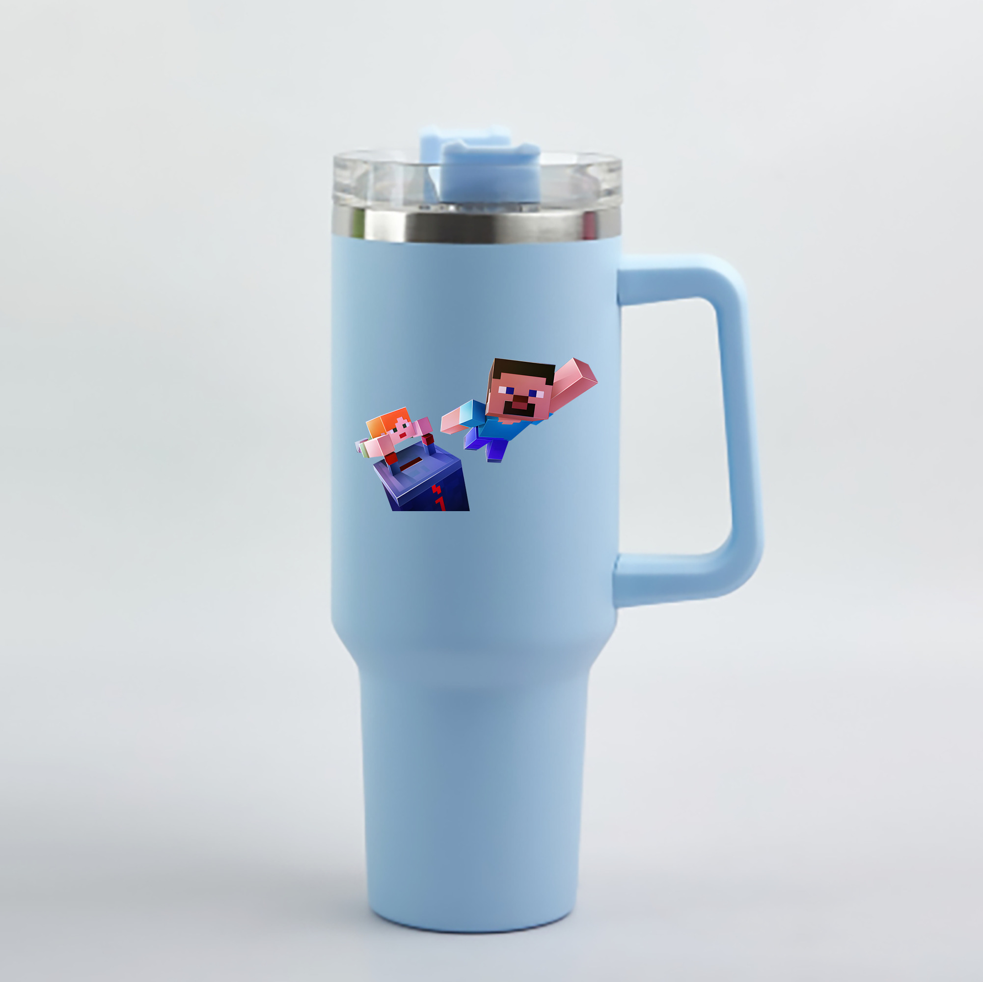 （画像用） マインクラフト ブロックの世界 Minecraft MC Block world 1200mL車用タンブラー - クリスタルステッカー（プラスチックストロー付き）