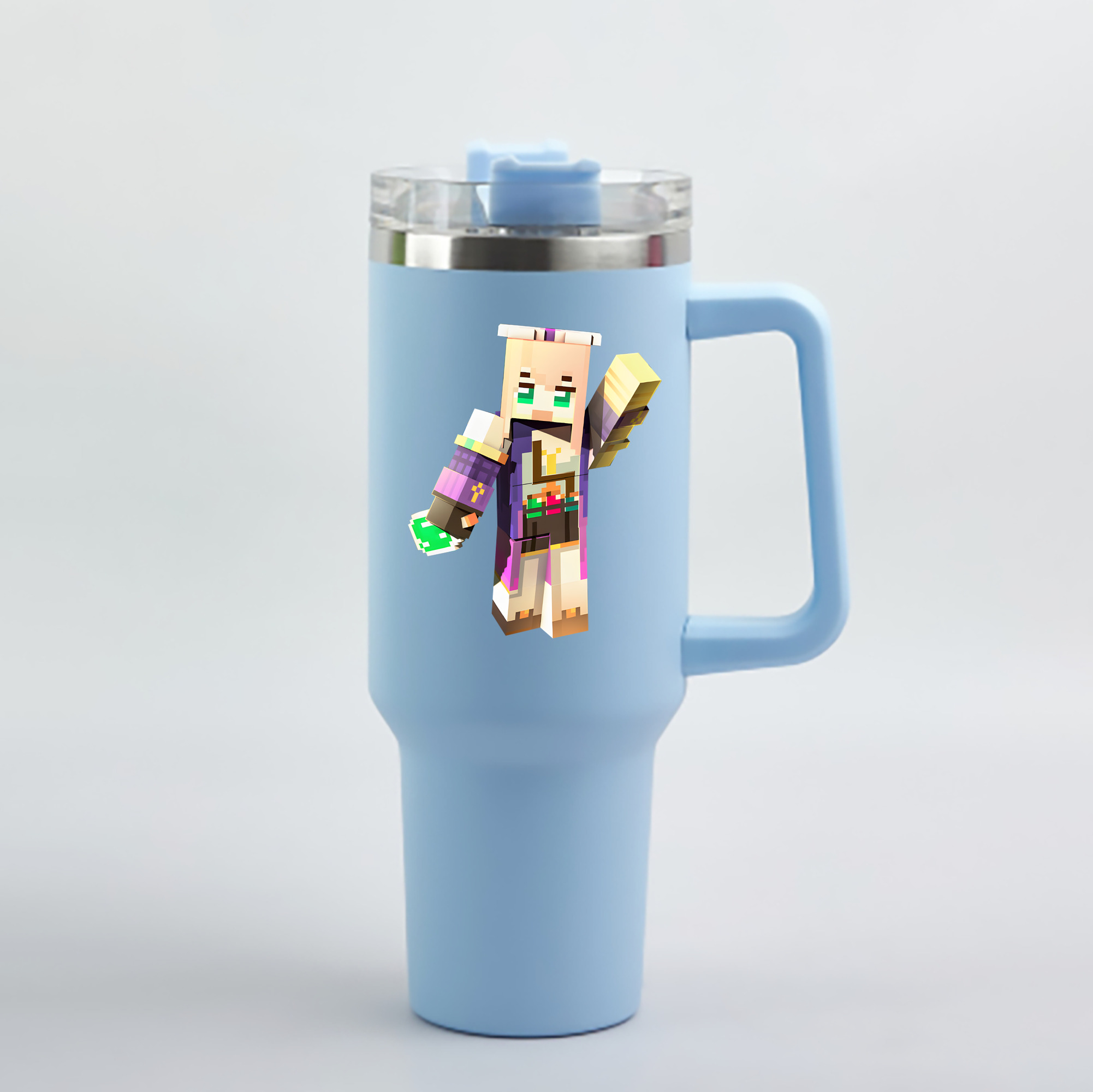 （画像用） マインクラフト ブロックの世界 Minecraft MC Block world 1200mL車用タンブラー - クリスタルステッカー（プラスチックストロー付き）