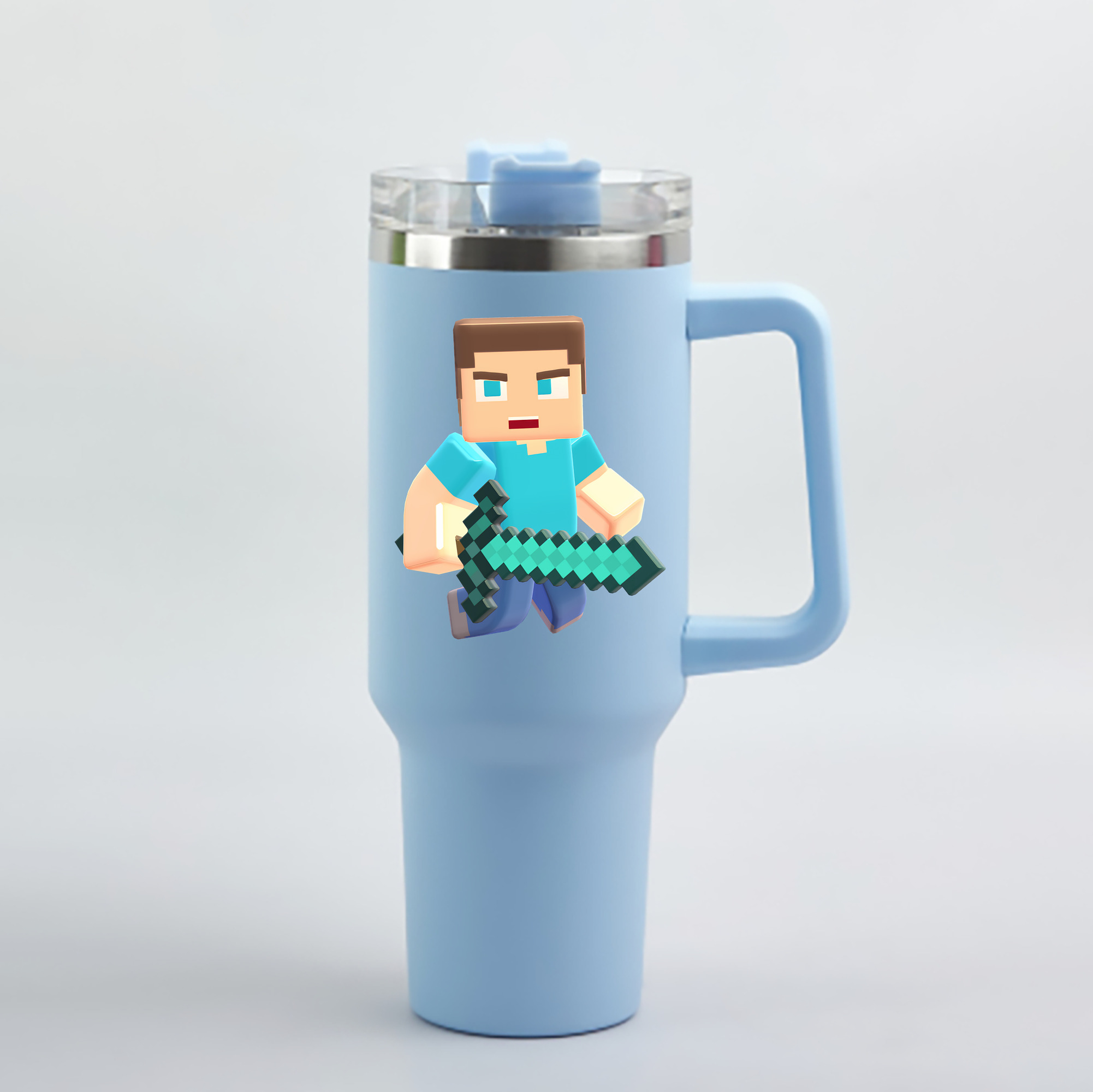 （画像用） マインクラフト ブロックの世界 Minecraft MC Block world 1200mL車用タンブラー - クリスタルステッカー（プラスチックストロー付き）
