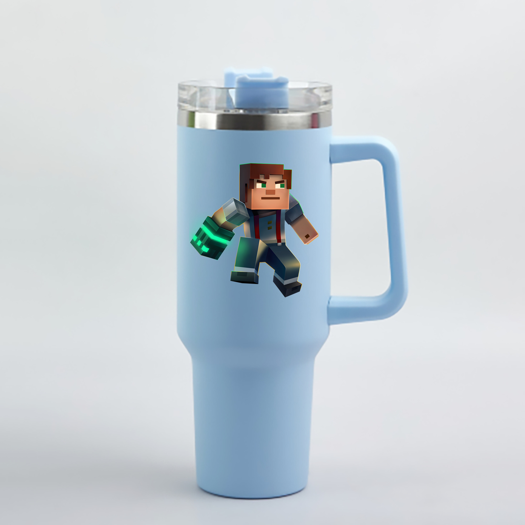 （画像用） マインクラフト ブロックの世界 Minecraft MC Block world 1200mL車用タンブラー - クリスタルステッカー（プラスチックストロー付き）