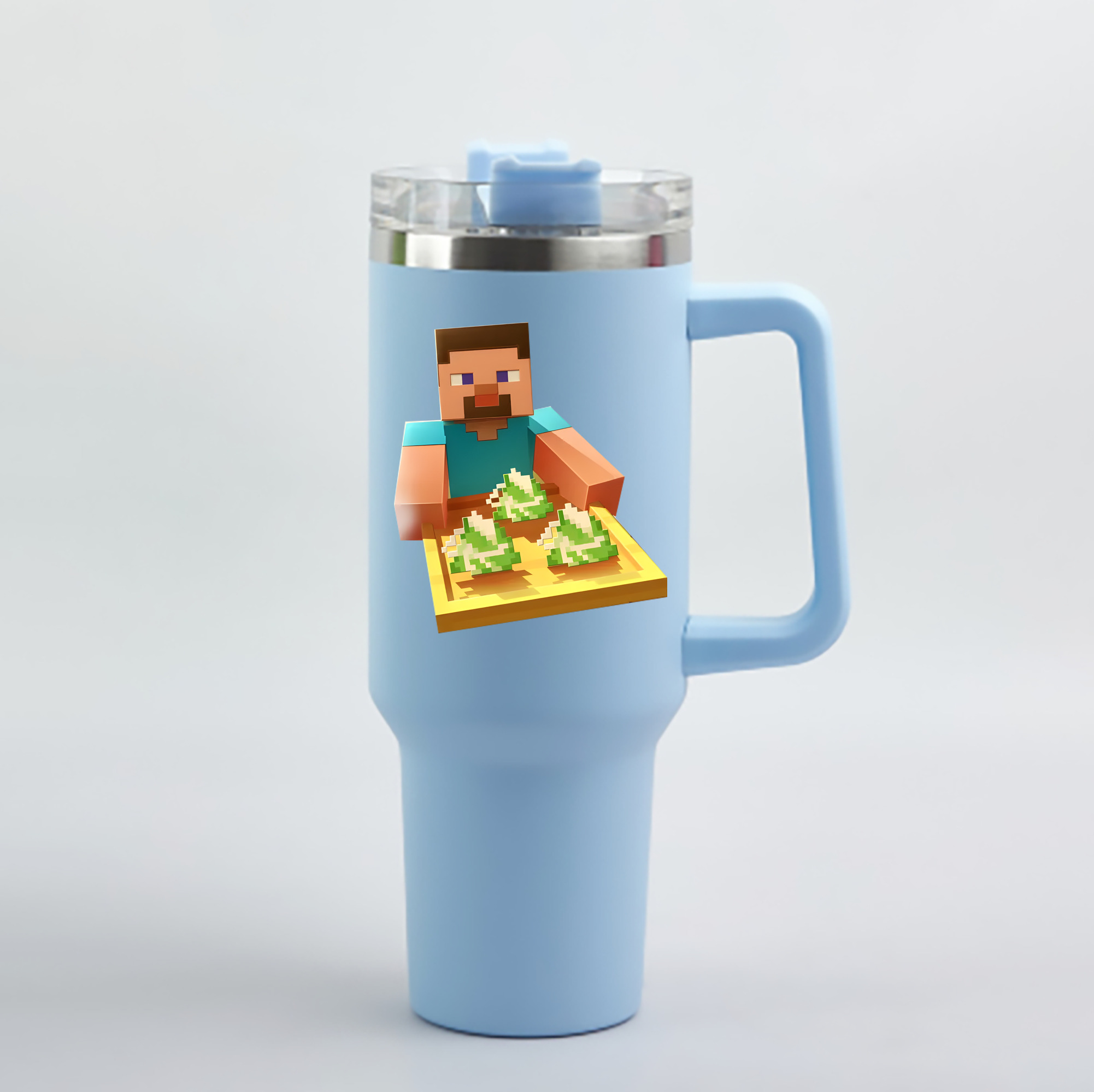（画像用） マインクラフト ブロックの世界 Minecraft MC Block world 1200mL車用タンブラー - クリスタルステッカー（プラスチックストロー付き）