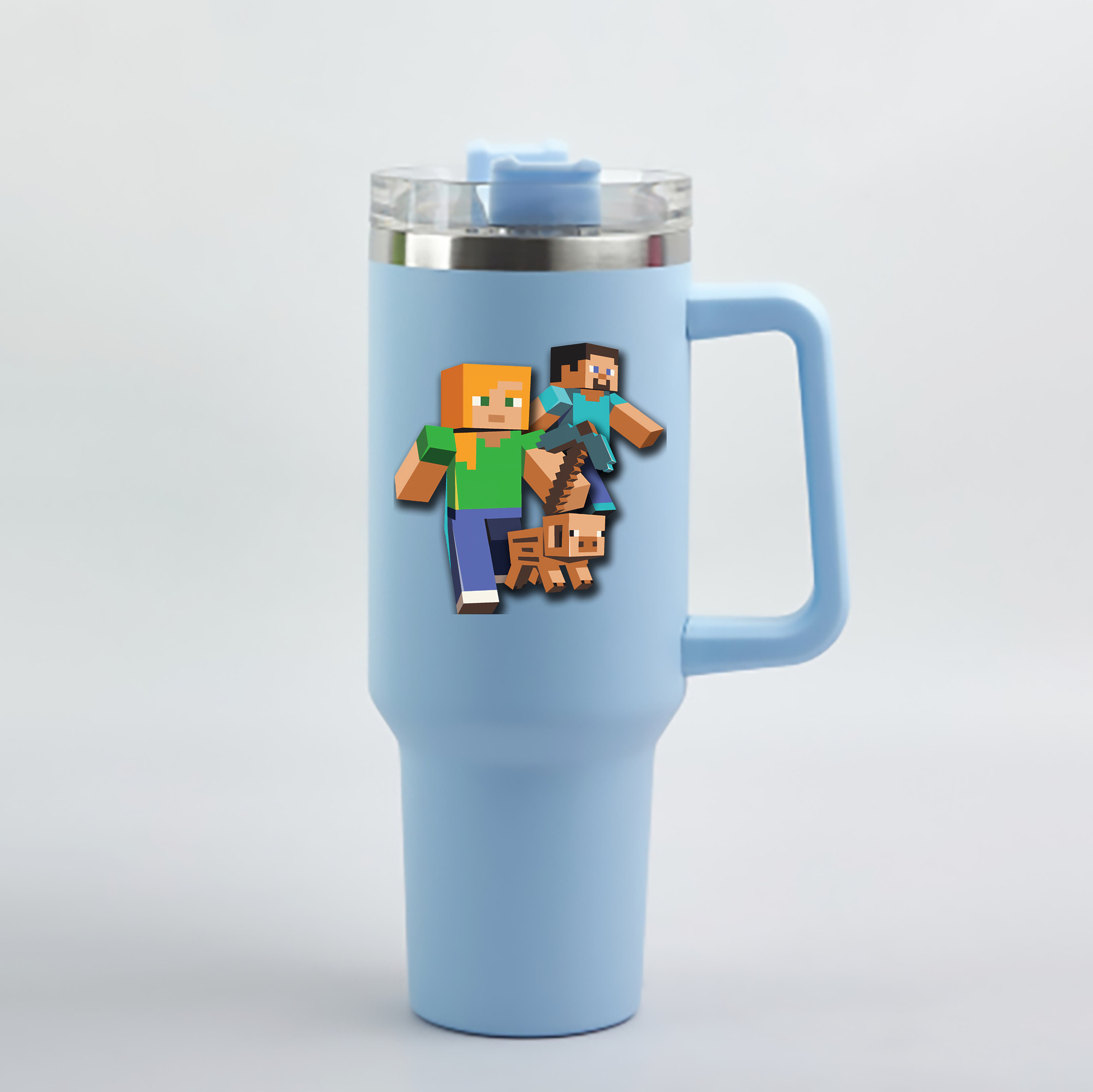 （画像用） マインクラフト ブロックの世界 Minecraft MC Block world 1200mL車用タンブラー - クリスタルステッカー（プラスチックストロー付き）
