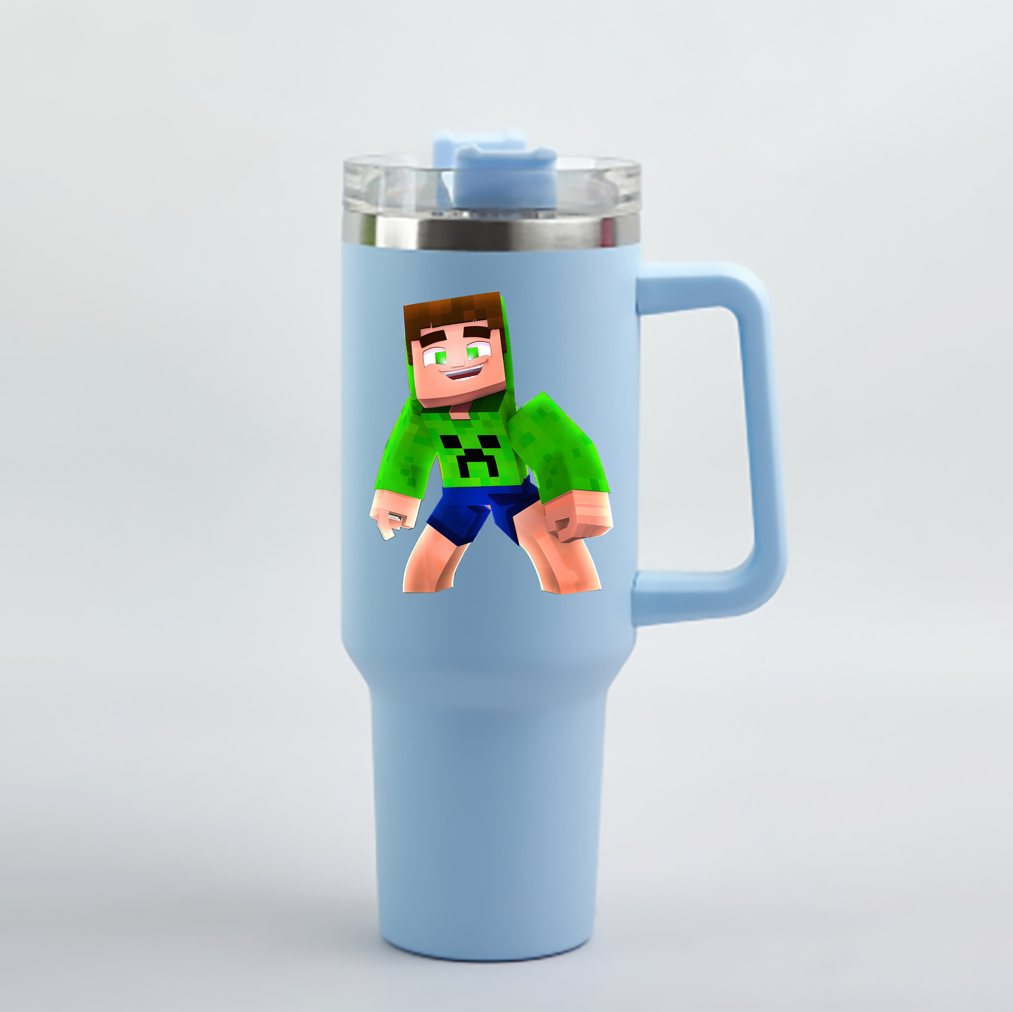 （画像用） マインクラフト ブロックの世界 Minecraft MC Block world 1200mL車用タンブラー - クリスタルステッカー（プラスチックストロー付き）