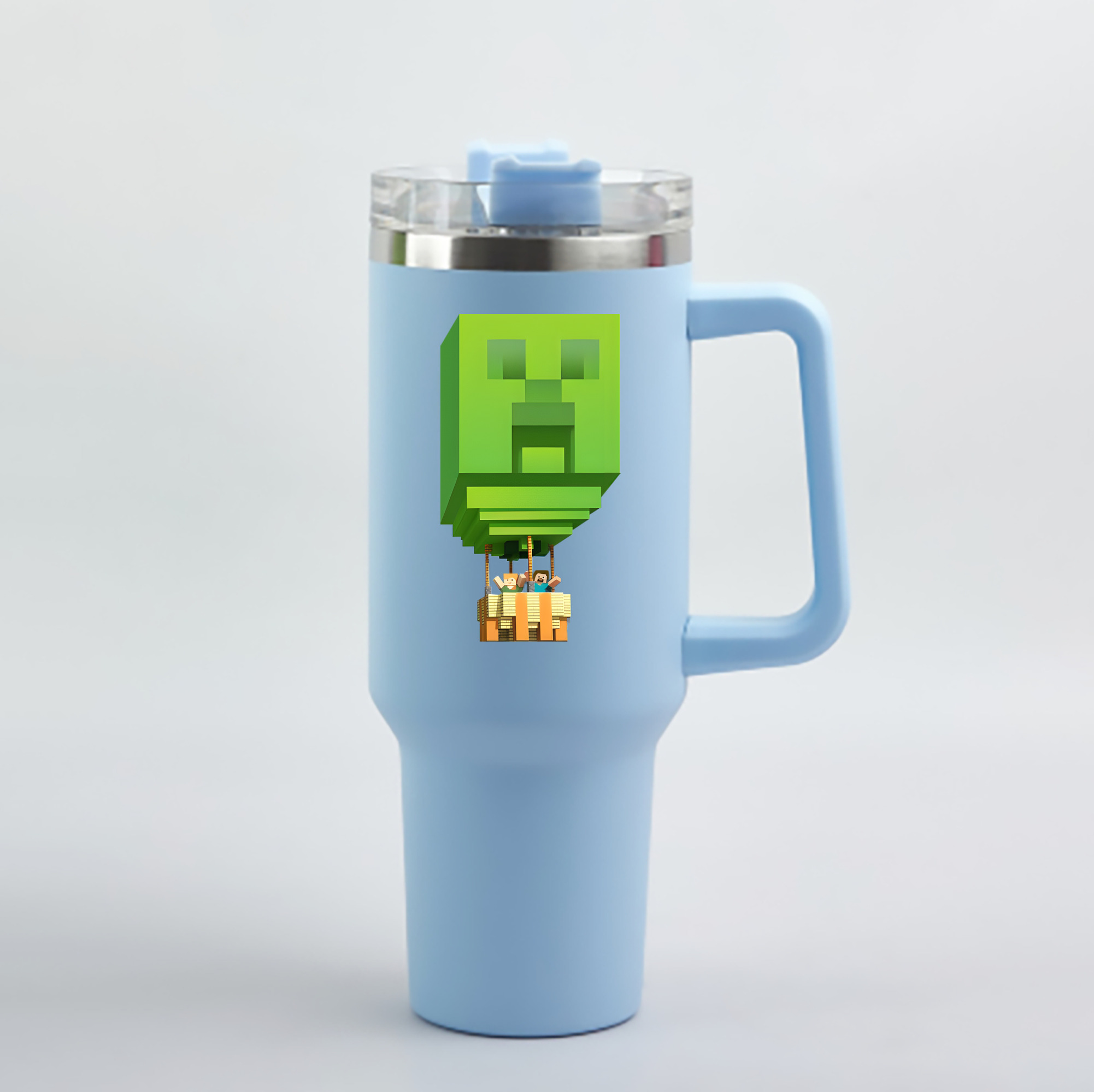（画像用） マインクラフト ブロックの世界 Minecraft MC Block world 1200mL車用タンブラー - クリスタルステッカー（プラスチックストロー付き）