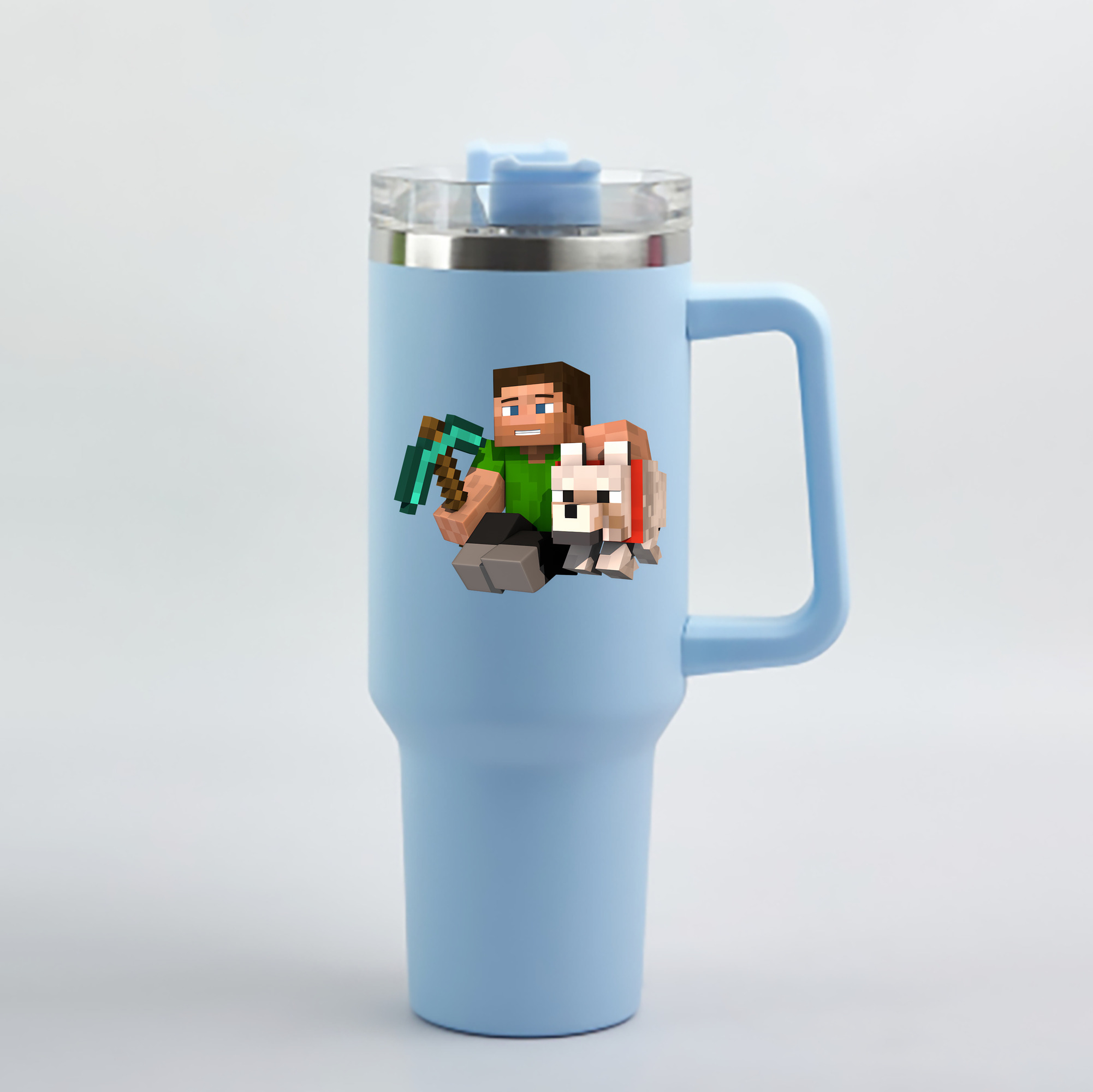 （画像用） マインクラフト ブロックの世界 Minecraft MC Block world 1200mL車用タンブラー - クリスタルステッカー（プラスチックストロー付き）
