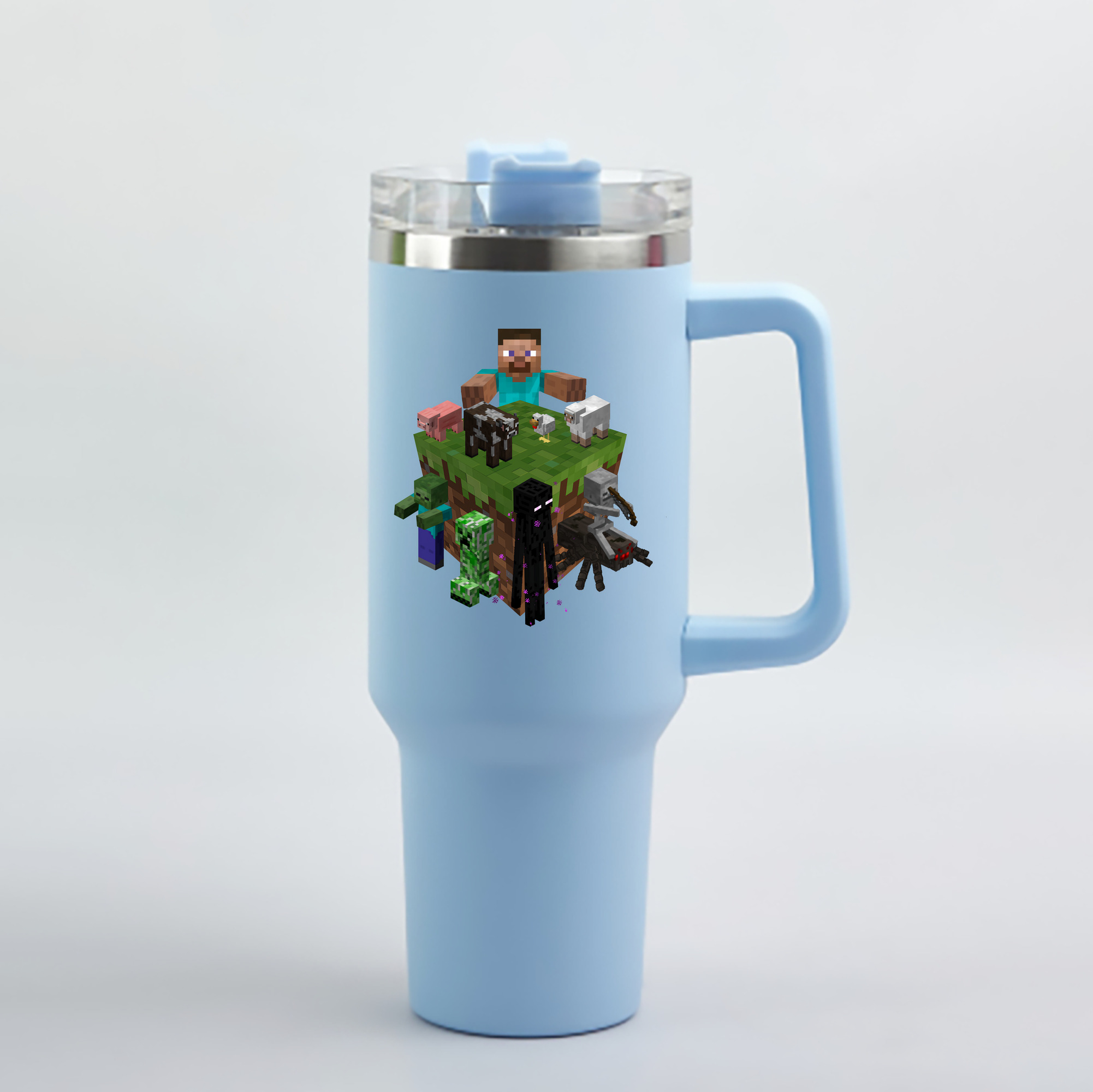 （画像用） マインクラフト ブロックの世界 Minecraft MC Block world 1200mL車用タンブラー - クリスタルステッカー（プラスチックストロー付き）