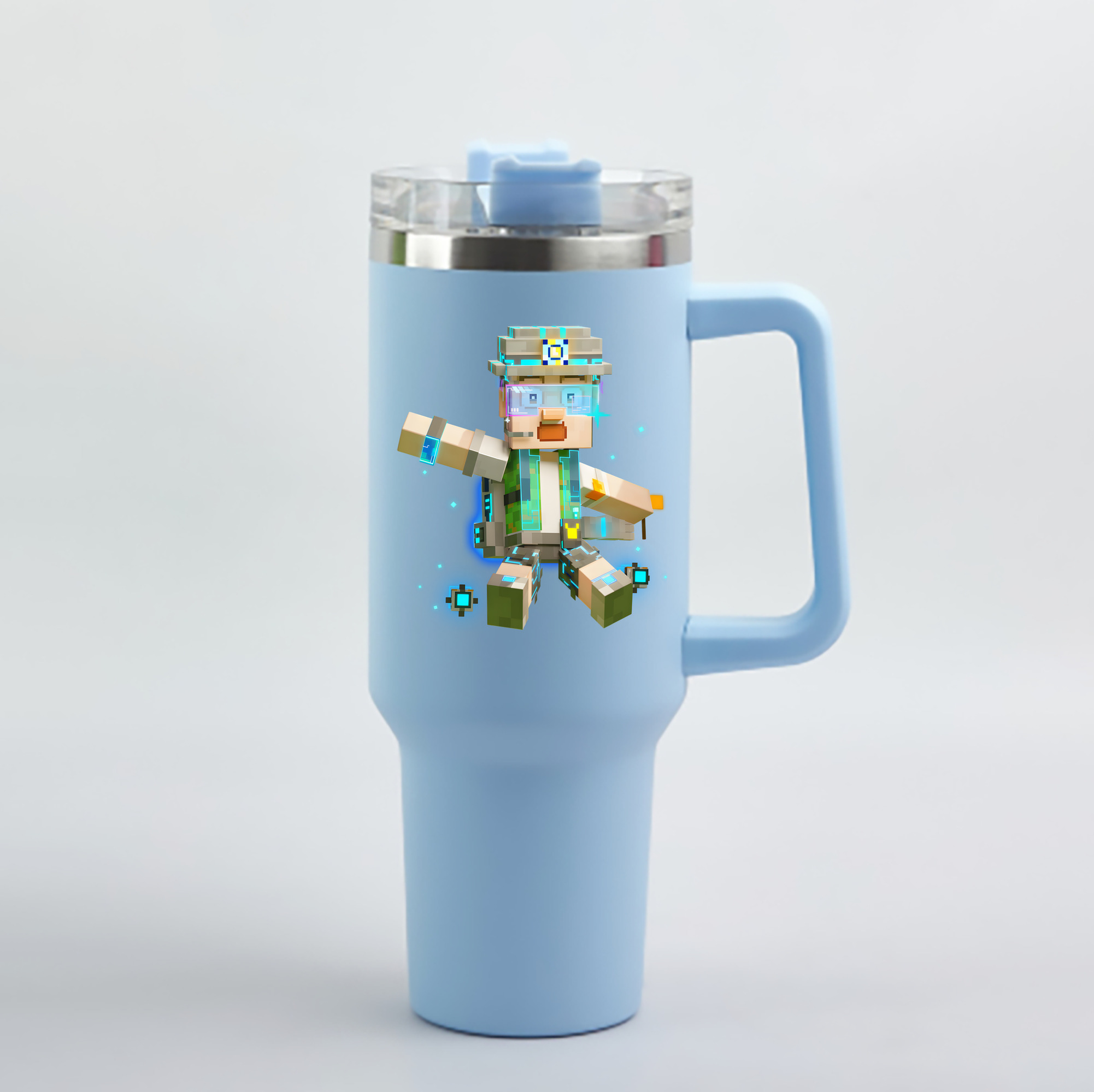 （画像用） マインクラフト ブロックの世界 Minecraft MC Block world 1200mL車用タンブラー - クリスタルステッカー（プラスチックストロー付き）