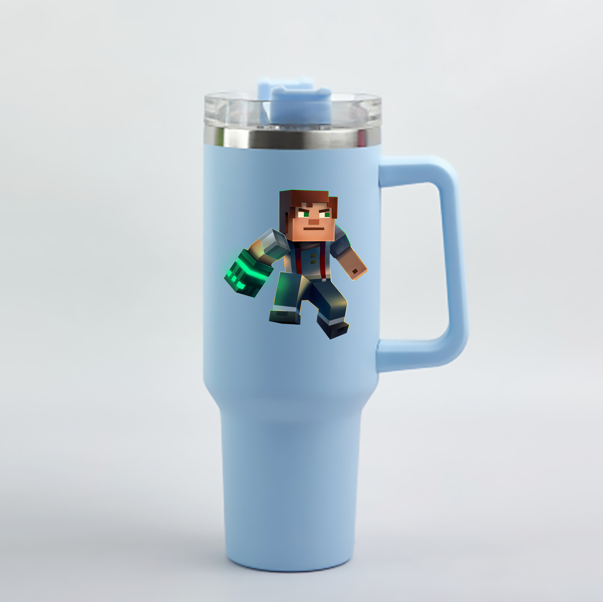 （画像用） マインクラフト ブロックの世界 Minecraft MC Block world 1200mL車用タンブラー - クリスタルステッカー（プラスチックストロー付き）