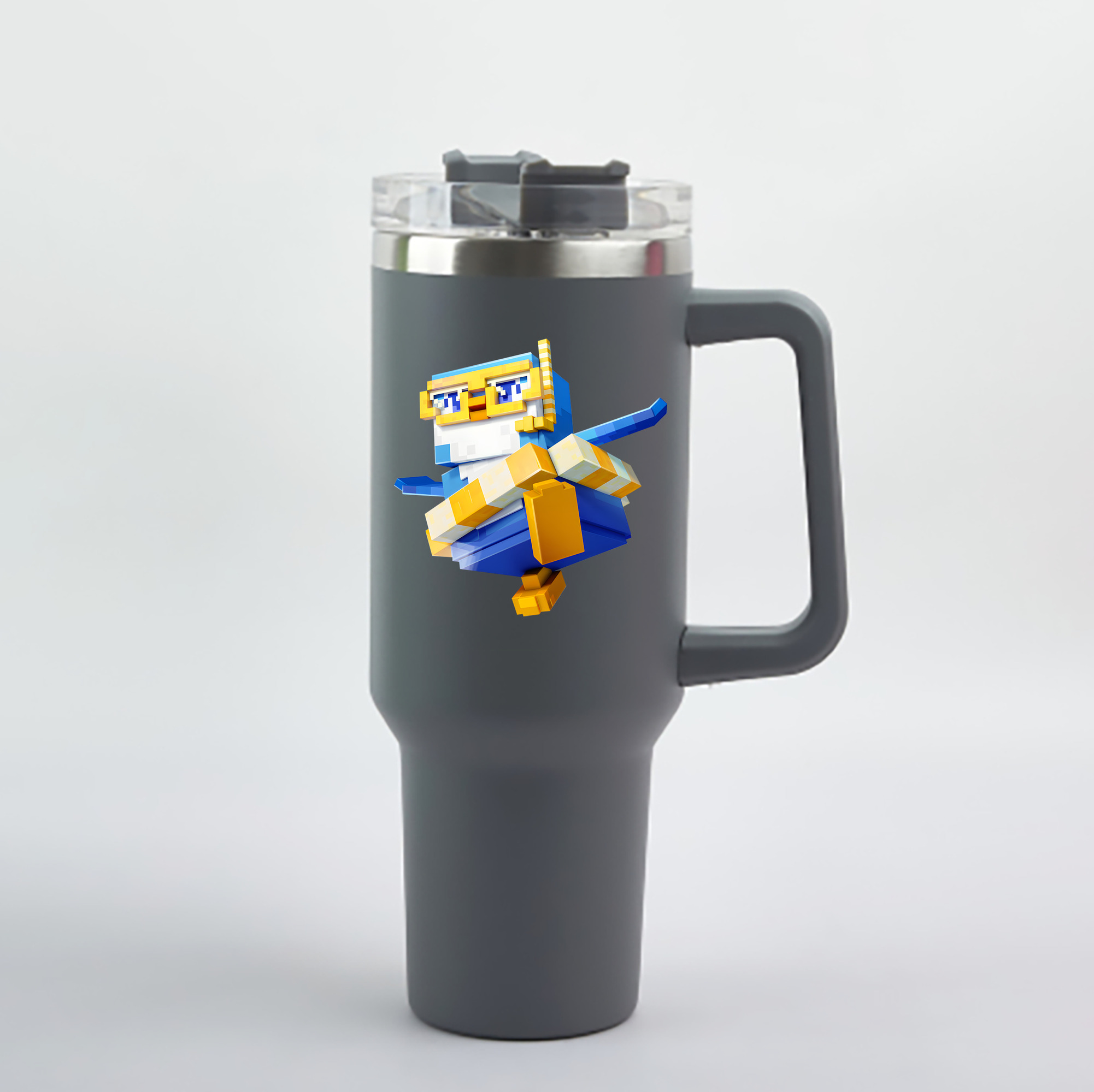 （画像用） マインクラフト ブロックの世界 Minecraft MC Block world 1200mL車用タンブラー - クリスタルステッカー（プラスチックストロー付き）