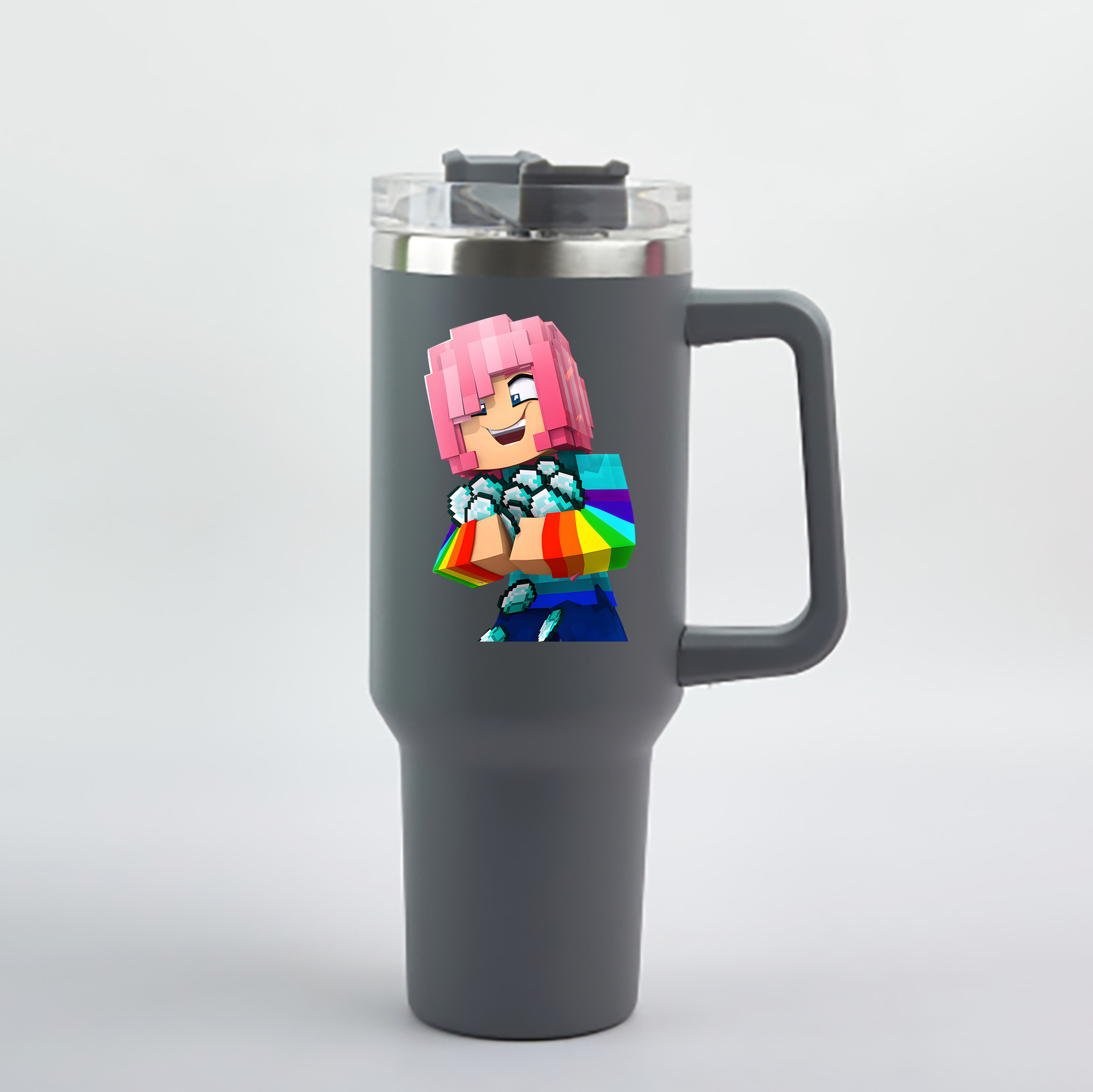 （画像用） マインクラフト ブロックの世界 Minecraft MC Block world 1200mL車用タンブラー - クリスタルステッカー（プラスチックストロー付き）
