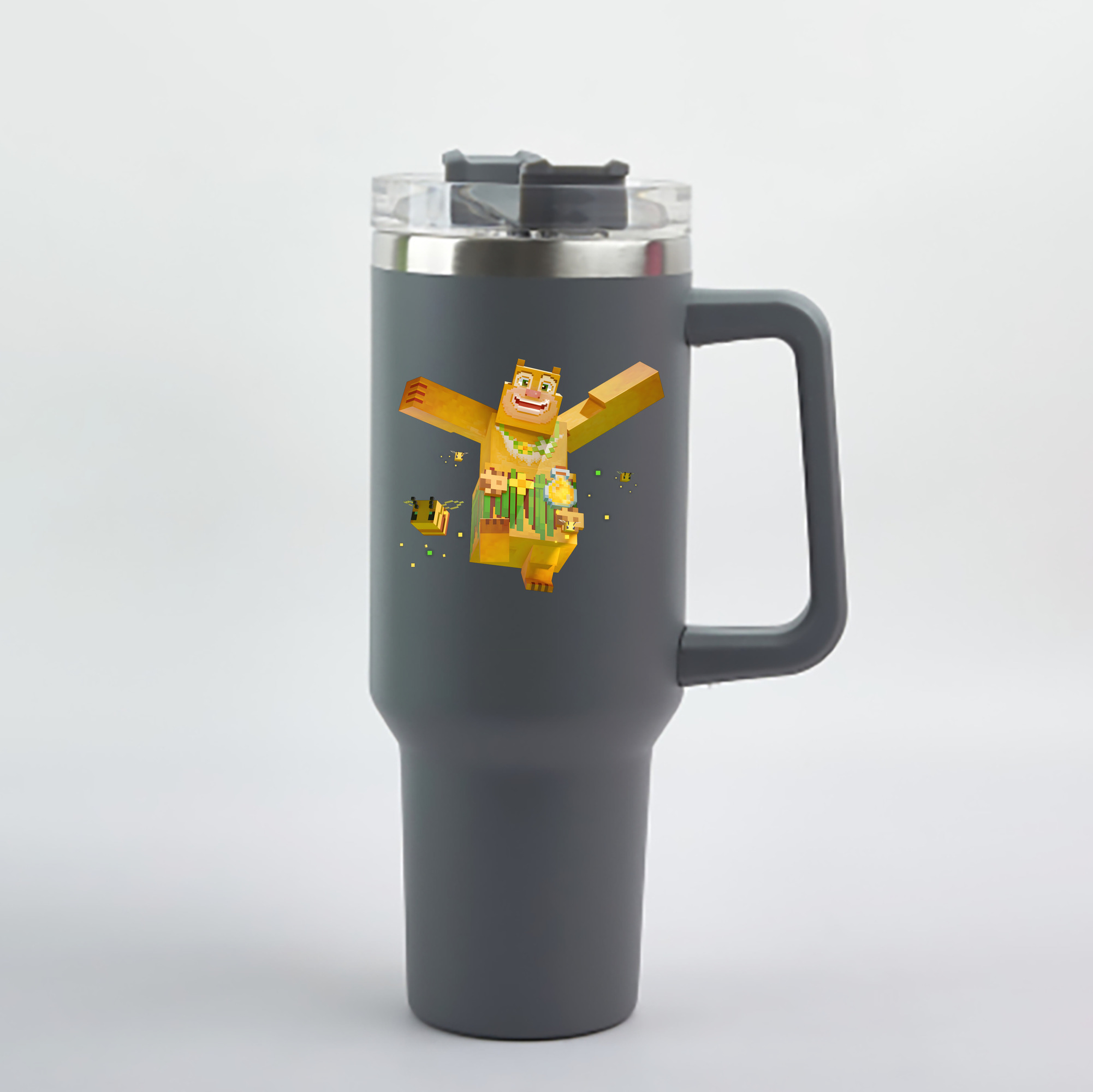 （画像用） マインクラフト ブロックの世界 Minecraft MC Block world 1200mL車用タンブラー - クリスタルステッカー（プラスチックストロー付き）