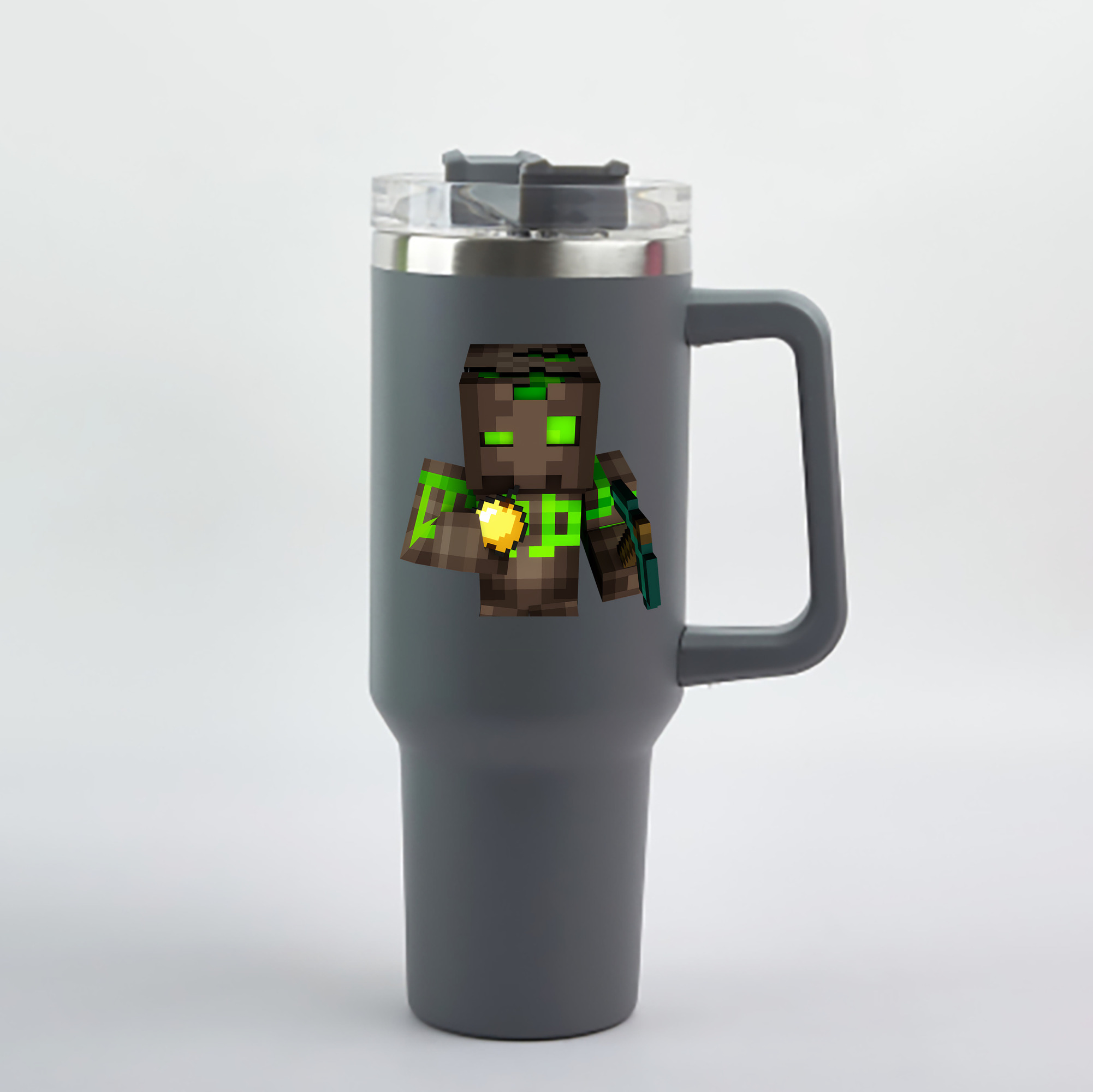 （画像用） マインクラフト ブロックの世界 Minecraft MC Block world 1200mL車用タンブラー - クリスタルステッカー（プラスチックストロー付き）