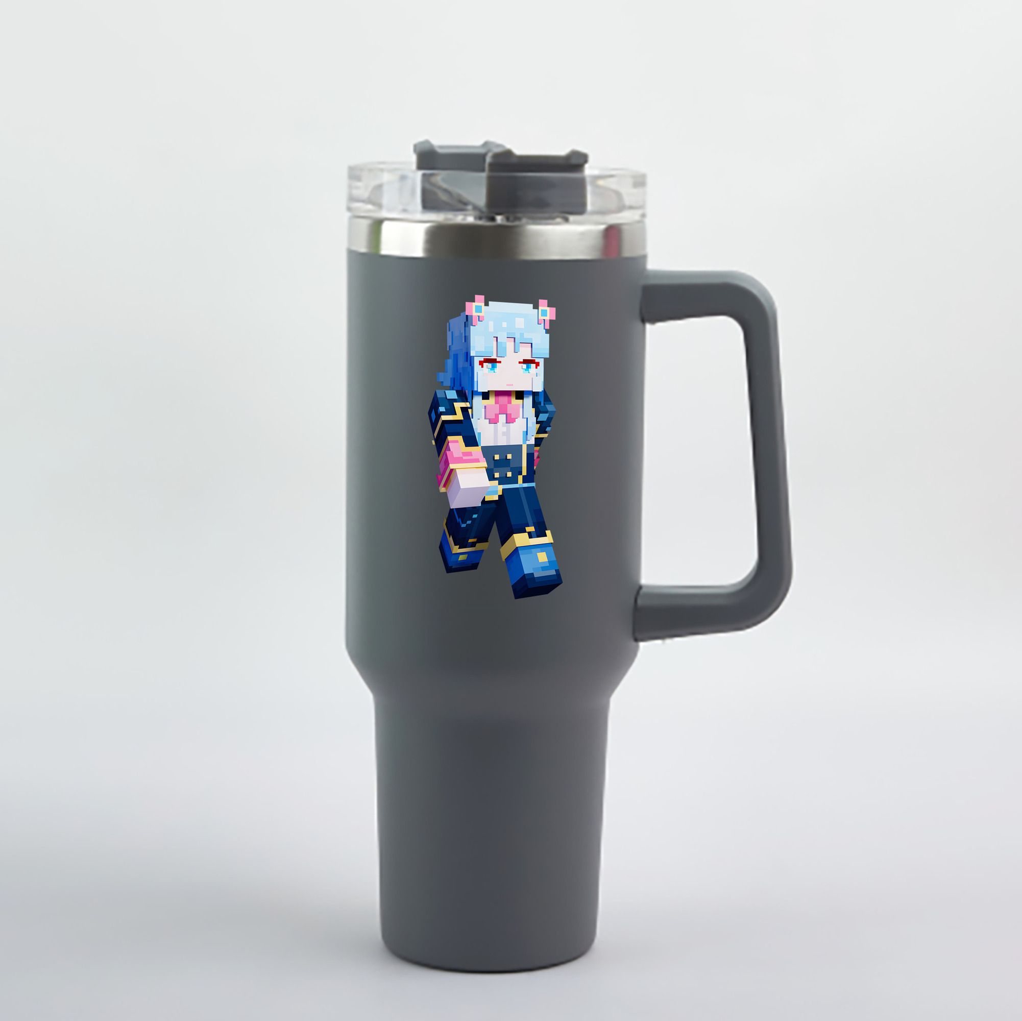 （画像用） マインクラフト ブロックの世界 Minecraft MC Block world 1200mL車用タンブラー - クリスタルステッカー（プラスチックストロー付き）