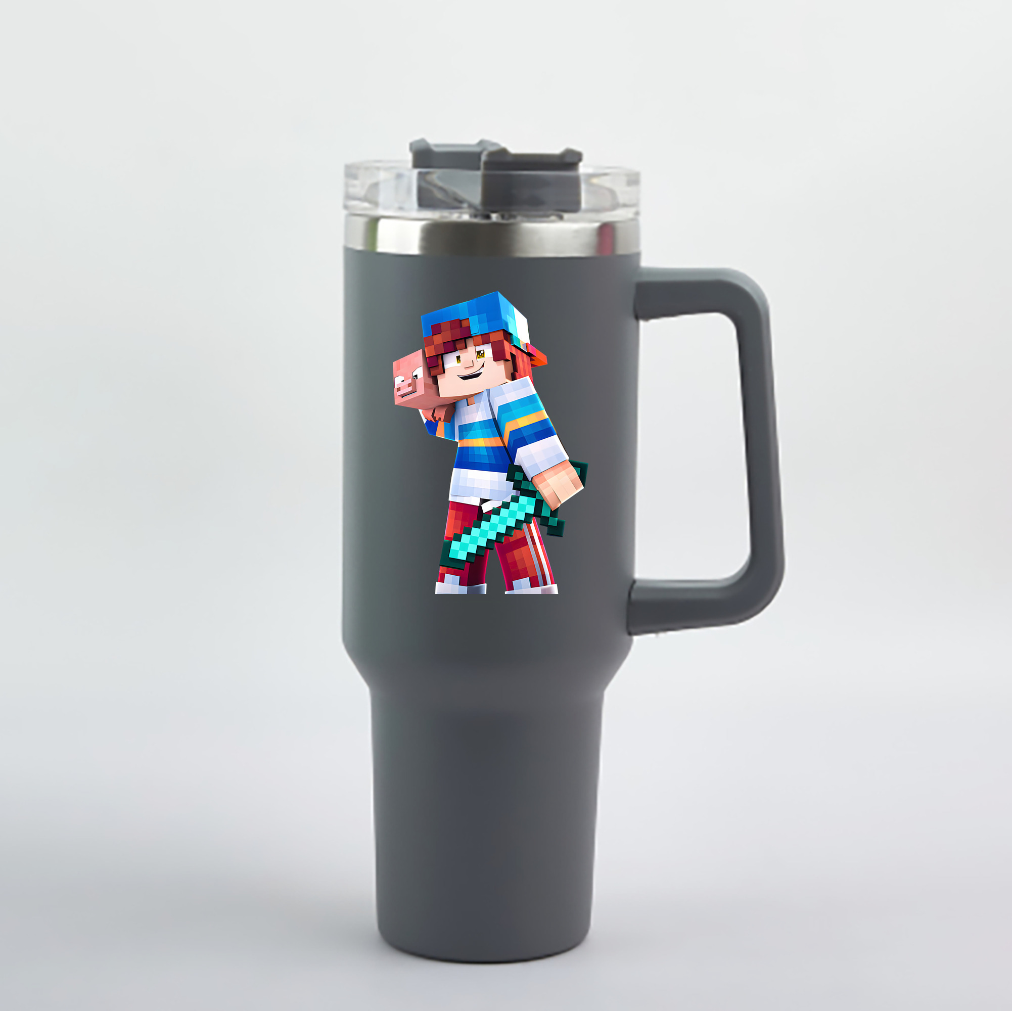 （画像用） マインクラフト ブロックの世界 Minecraft MC Block world 1200mL車用タンブラー - クリスタルステッカー（プラスチックストロー付き）