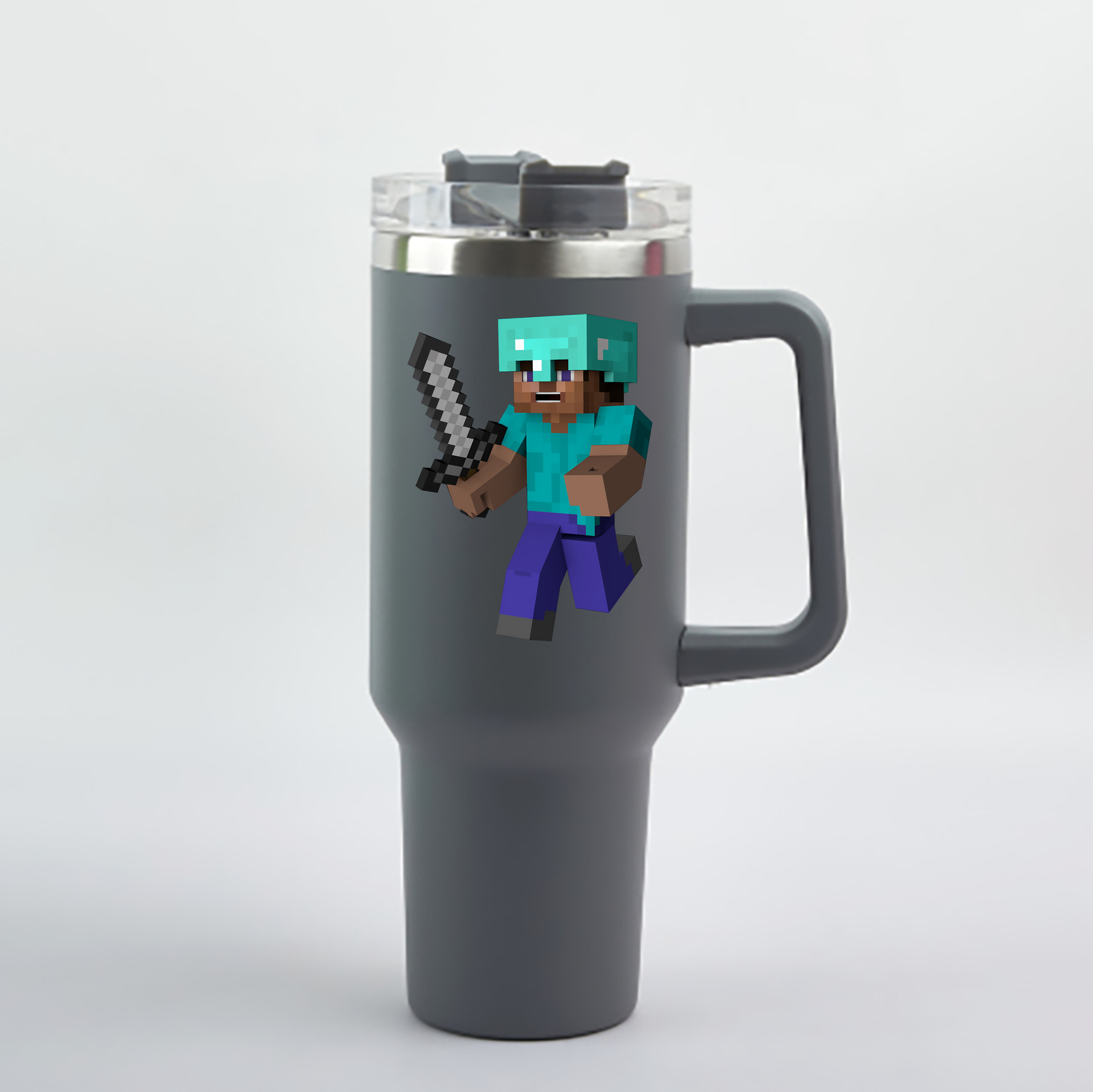 （画像用） マインクラフト ブロックの世界 Minecraft MC Block world 1200mL車用タンブラー - クリスタルステッカー（プラスチックストロー付き）