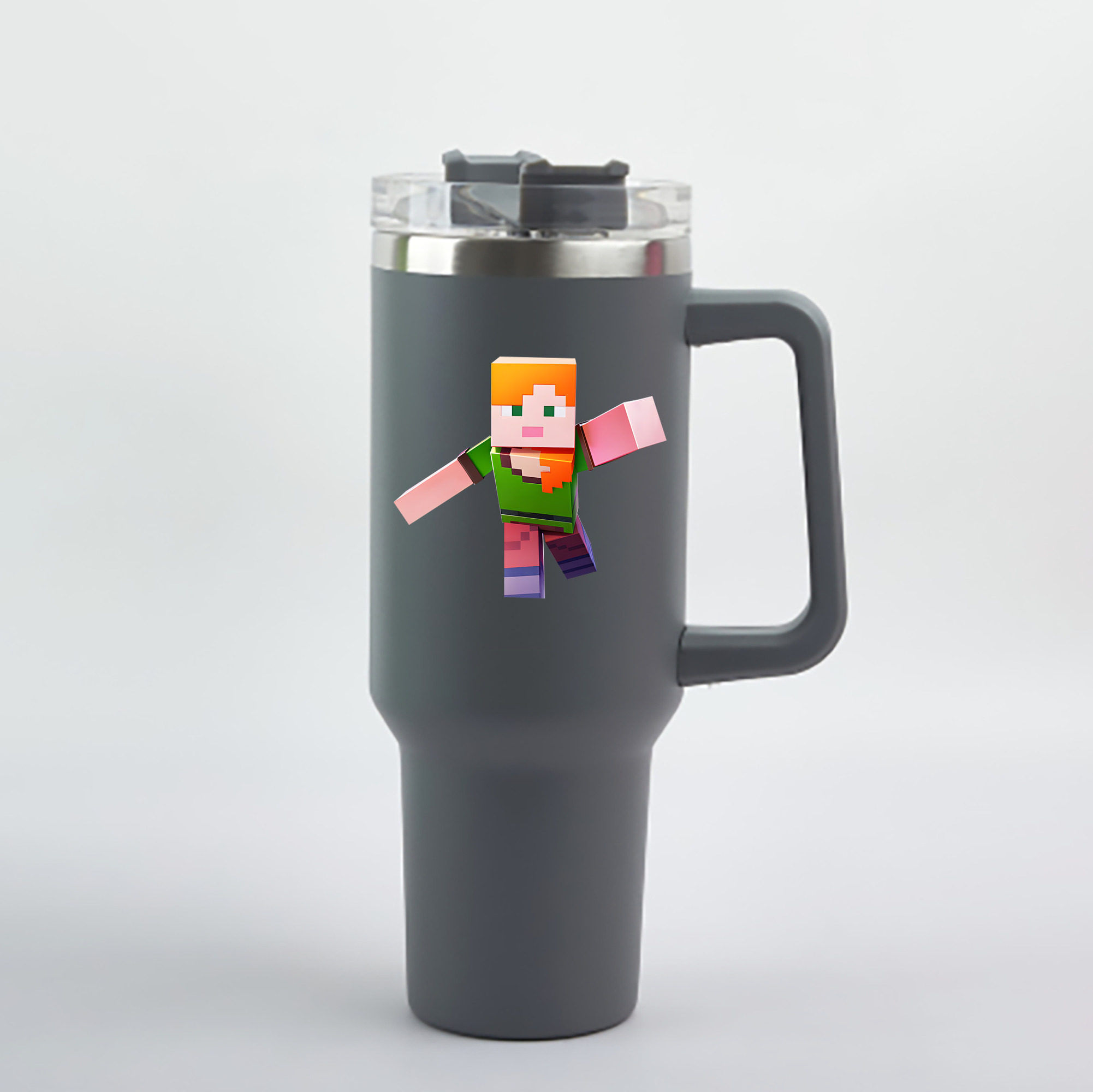 （画像用） マインクラフト ブロックの世界 Minecraft MC Block world 1200mL車用タンブラー - クリスタルステッカー（プラスチックストロー付き）