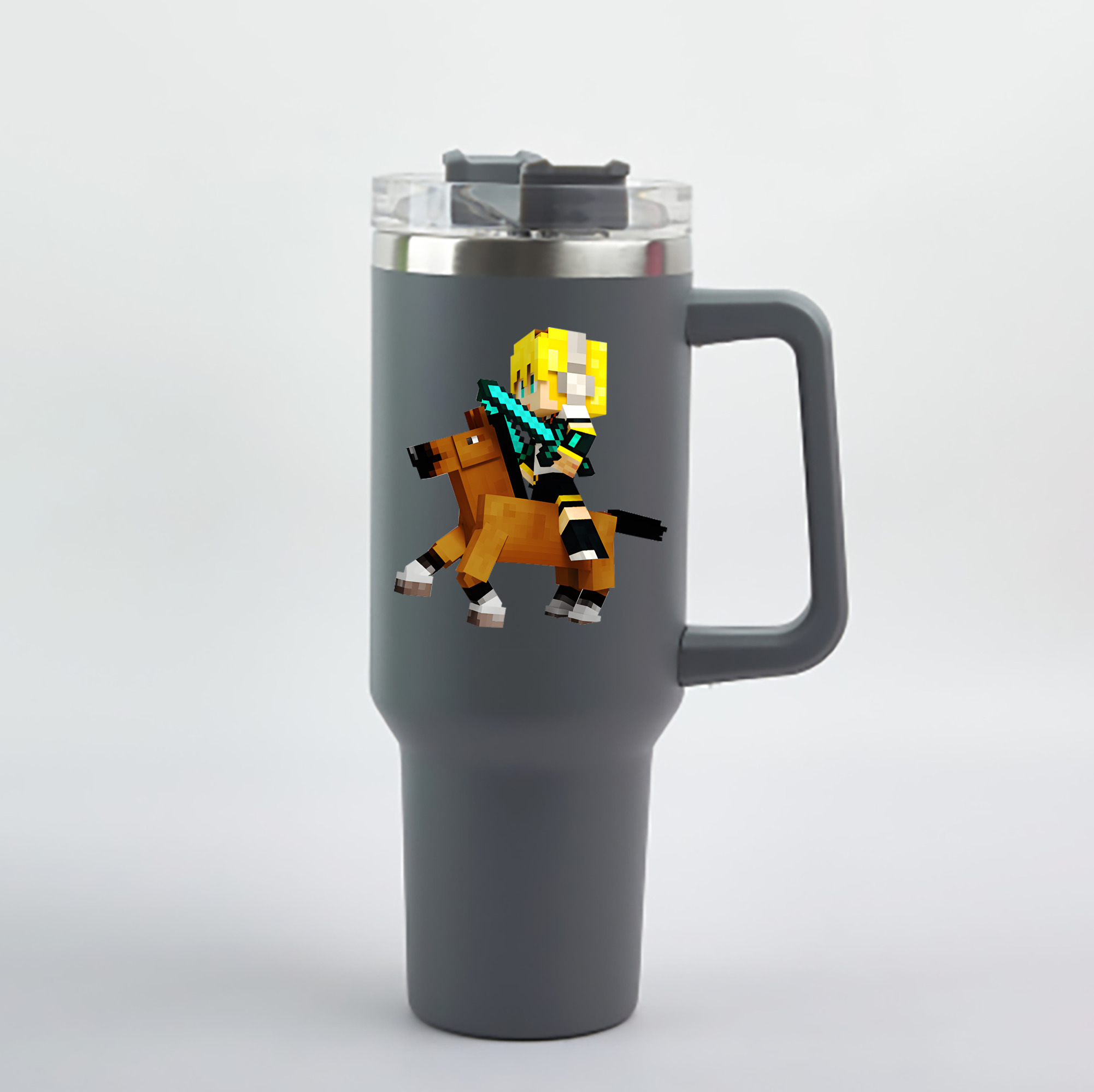 （画像用） マインクラフト ブロックの世界 Minecraft MC Block world 1200mL車用タンブラー - クリスタルステッカー（プラスチックストロー付き）