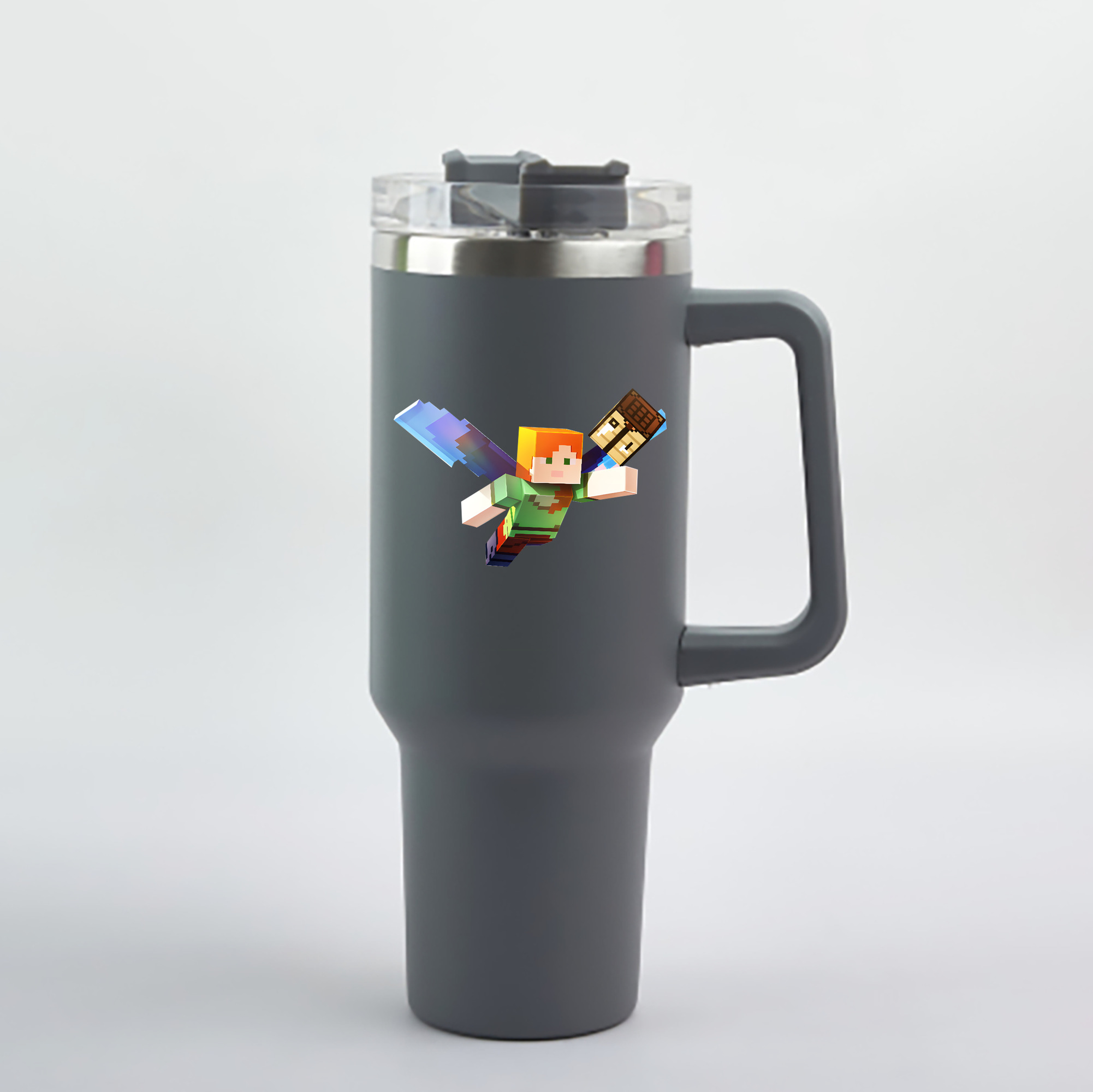 （画像用） マインクラフト ブロックの世界 Minecraft MC Block world 1200mL車用タンブラー - クリスタルステッカー（プラスチックストロー付き）