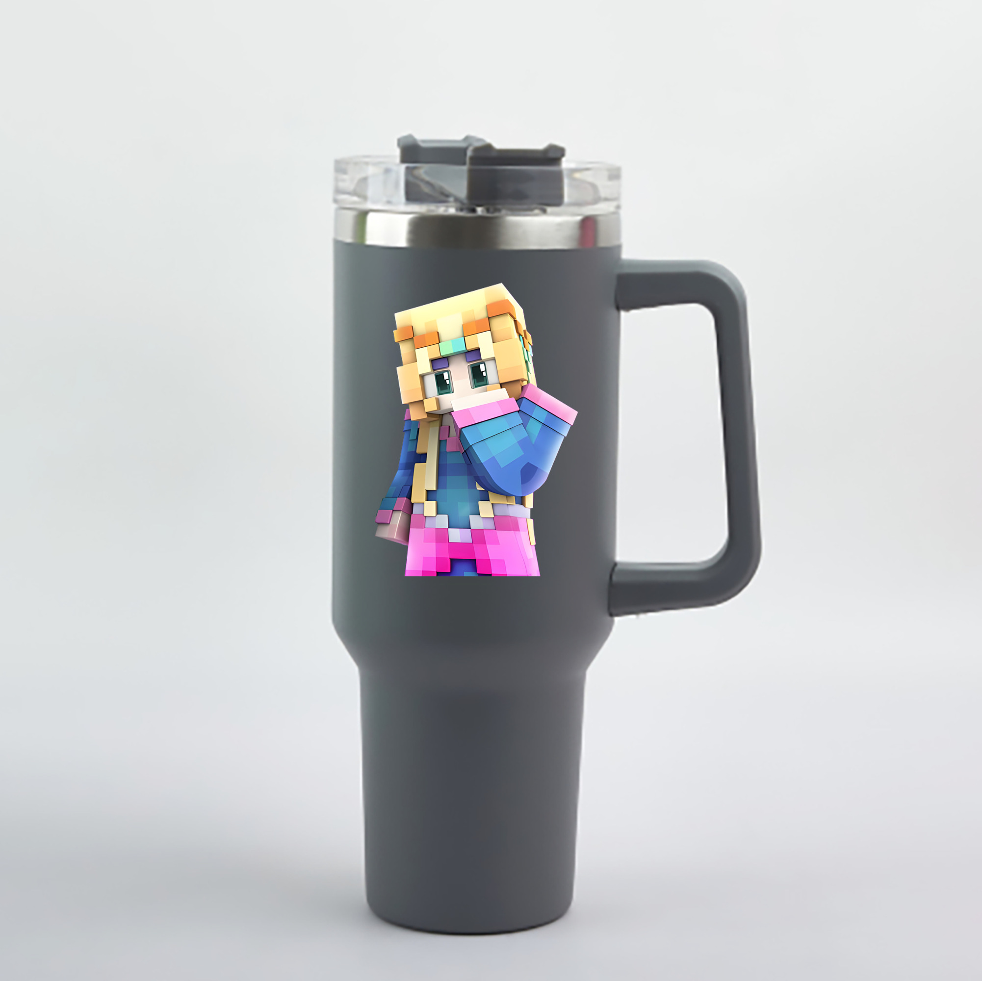 （画像用） マインクラフト ブロックの世界 Minecraft MC Block world 1200mL車用タンブラー - クリスタルステッカー（プラスチックストロー付き）