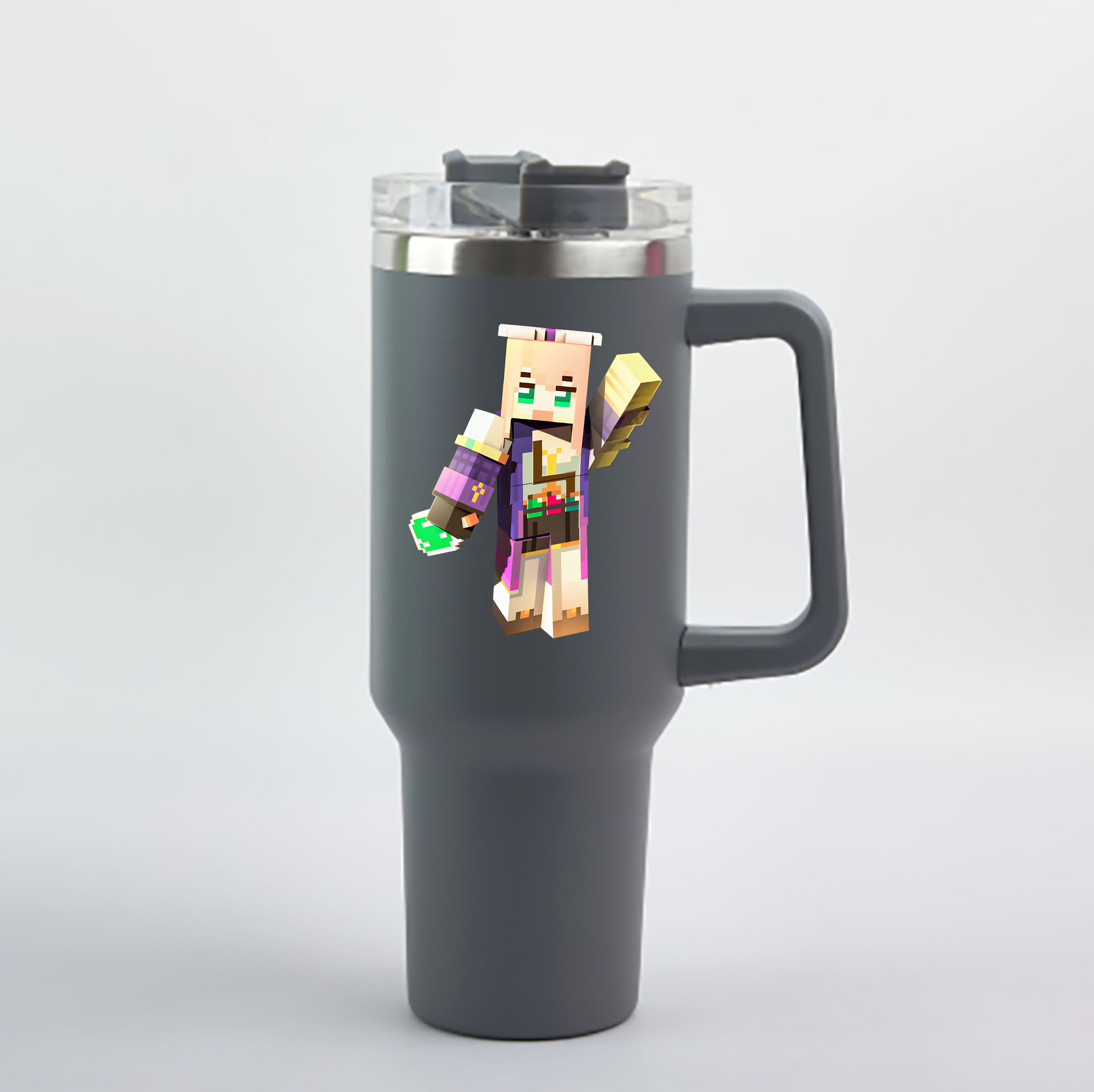 （画像用） マインクラフト ブロックの世界 Minecraft MC Block world 1200mL車用タンブラー - クリスタルステッカー（プラスチックストロー付き）