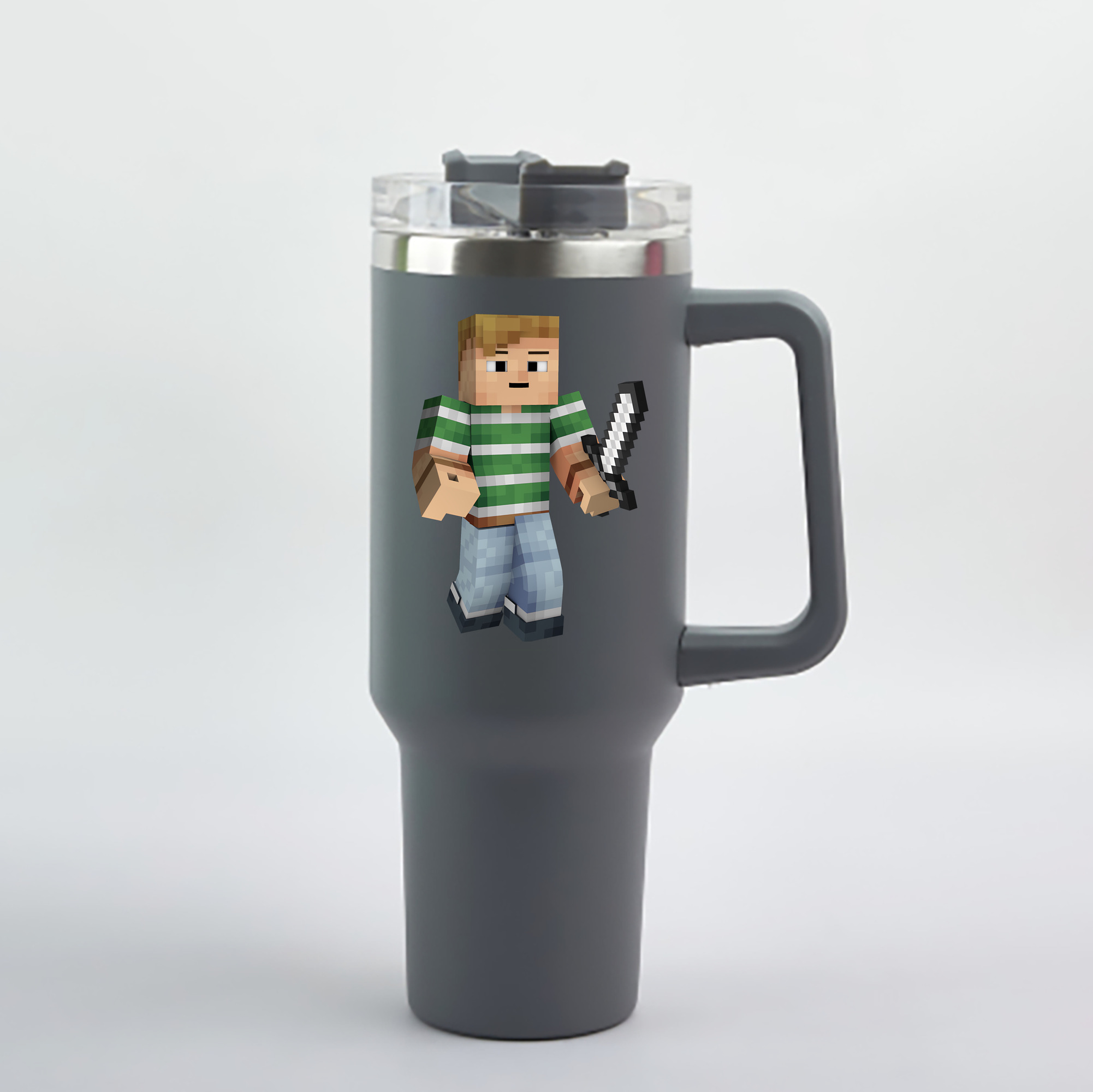 （画像用） マインクラフト ブロックの世界 Minecraft MC Block world 1200mL車用タンブラー - クリスタルステッカー（プラスチックストロー付き）