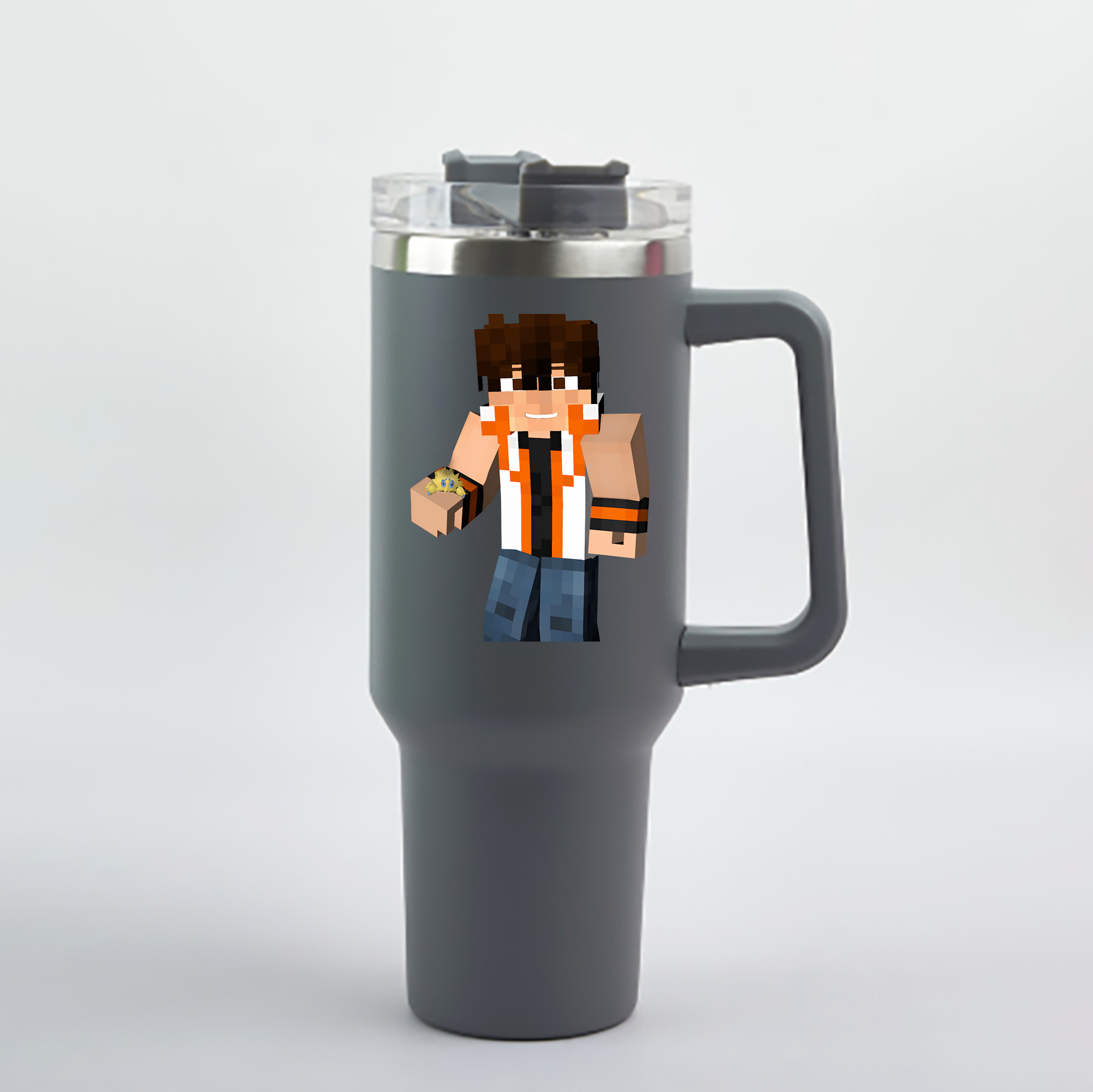 （画像用） マインクラフト ブロックの世界 Minecraft MC Block world 1200mL車用タンブラー - クリスタルステッカー（プラスチックストロー付き）