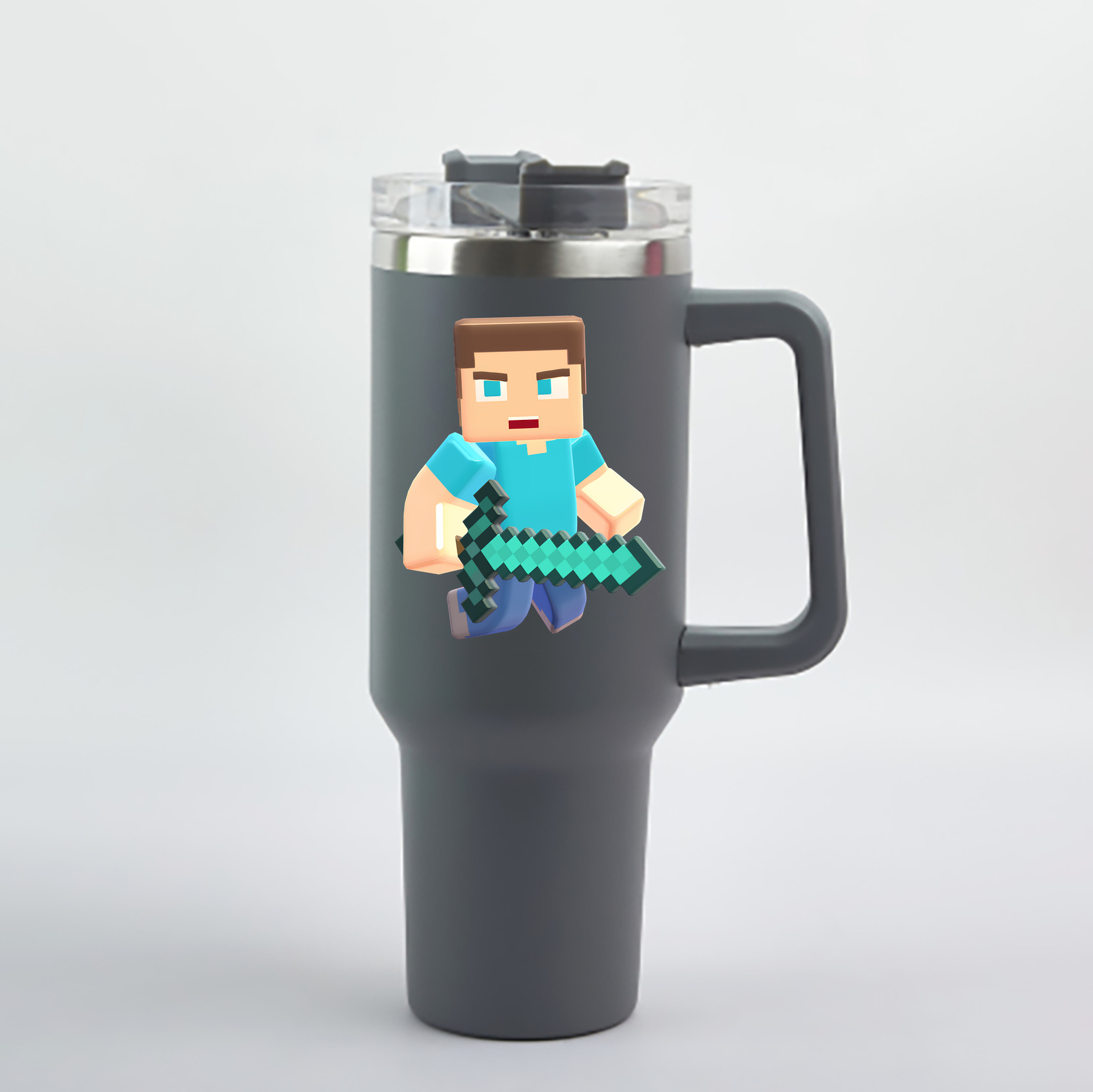 （画像用） マインクラフト ブロックの世界 Minecraft MC Block world 1200mL車用タンブラー - クリスタルステッカー（プラスチックストロー付き）