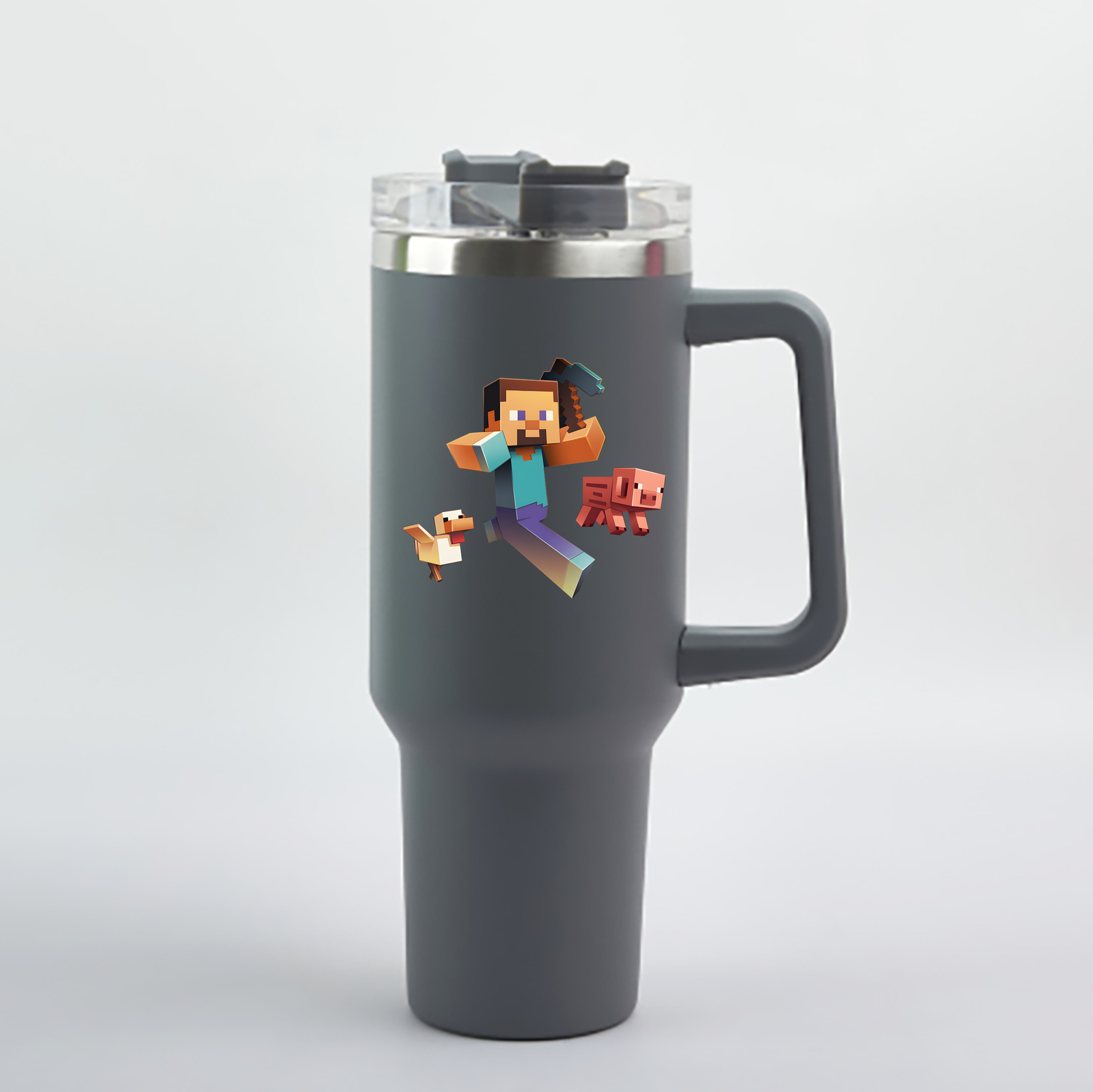 （画像用） マインクラフト ブロックの世界 Minecraft MC Block world 1200mL車用タンブラー - クリスタルステッカー（プラスチックストロー付き）