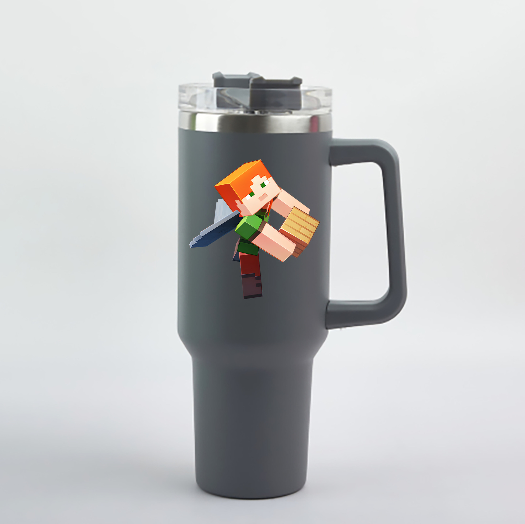（画像用） マインクラフト ブロックの世界 Minecraft MC Block world 1200mL車用タンブラー - クリスタルステッカー（プラスチックストロー付き）