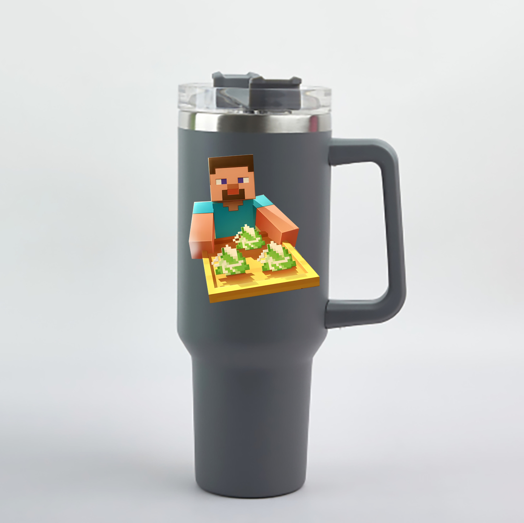（画像用） マインクラフト ブロックの世界 Minecraft MC Block world 1200mL車用タンブラー - クリスタルステッカー（プラスチックストロー付き）