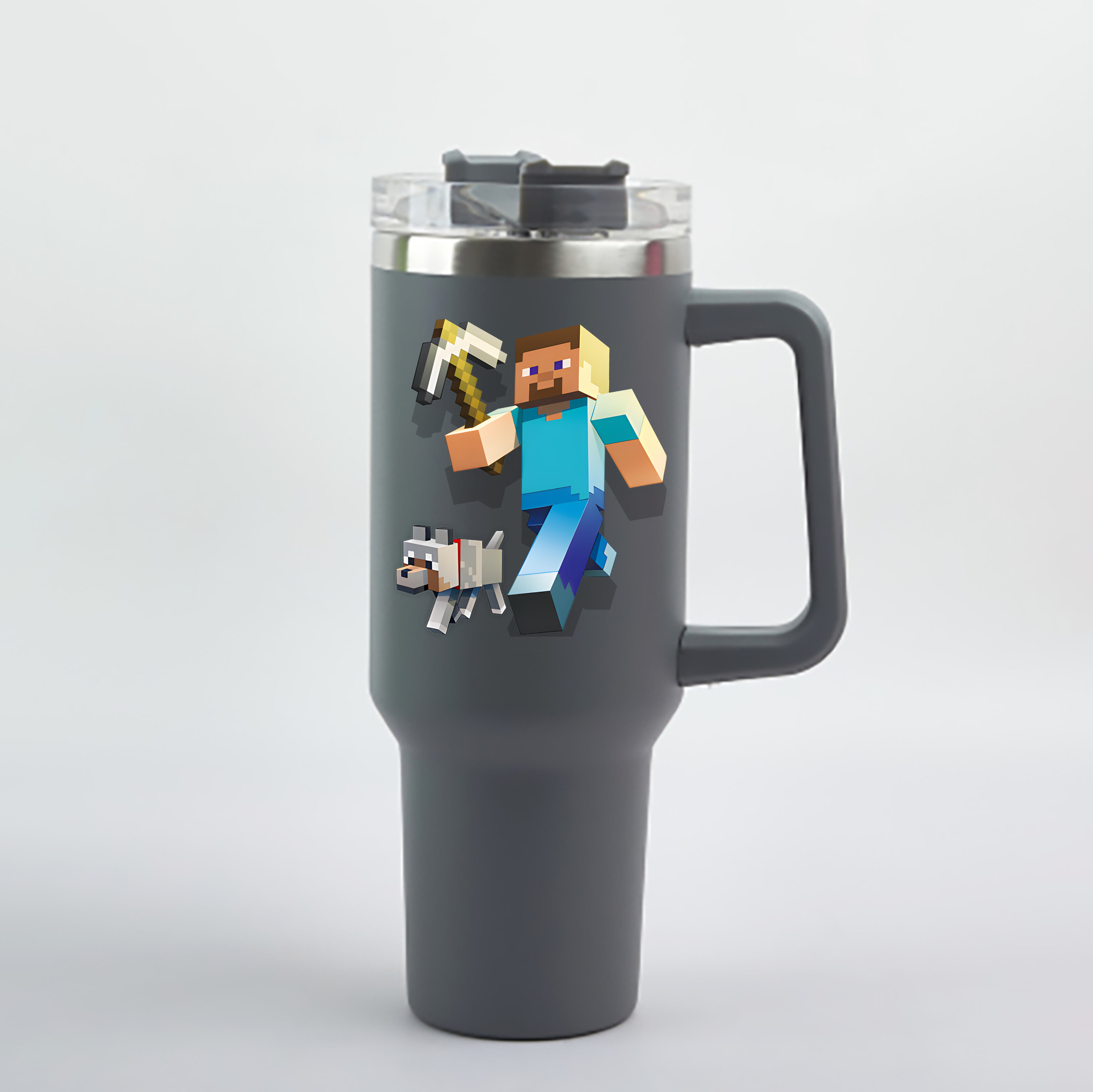 （画像用） マインクラフト ブロックの世界 Minecraft MC Block world 1200mL車用タンブラー - クリスタルステッカー（プラスチックストロー付き）