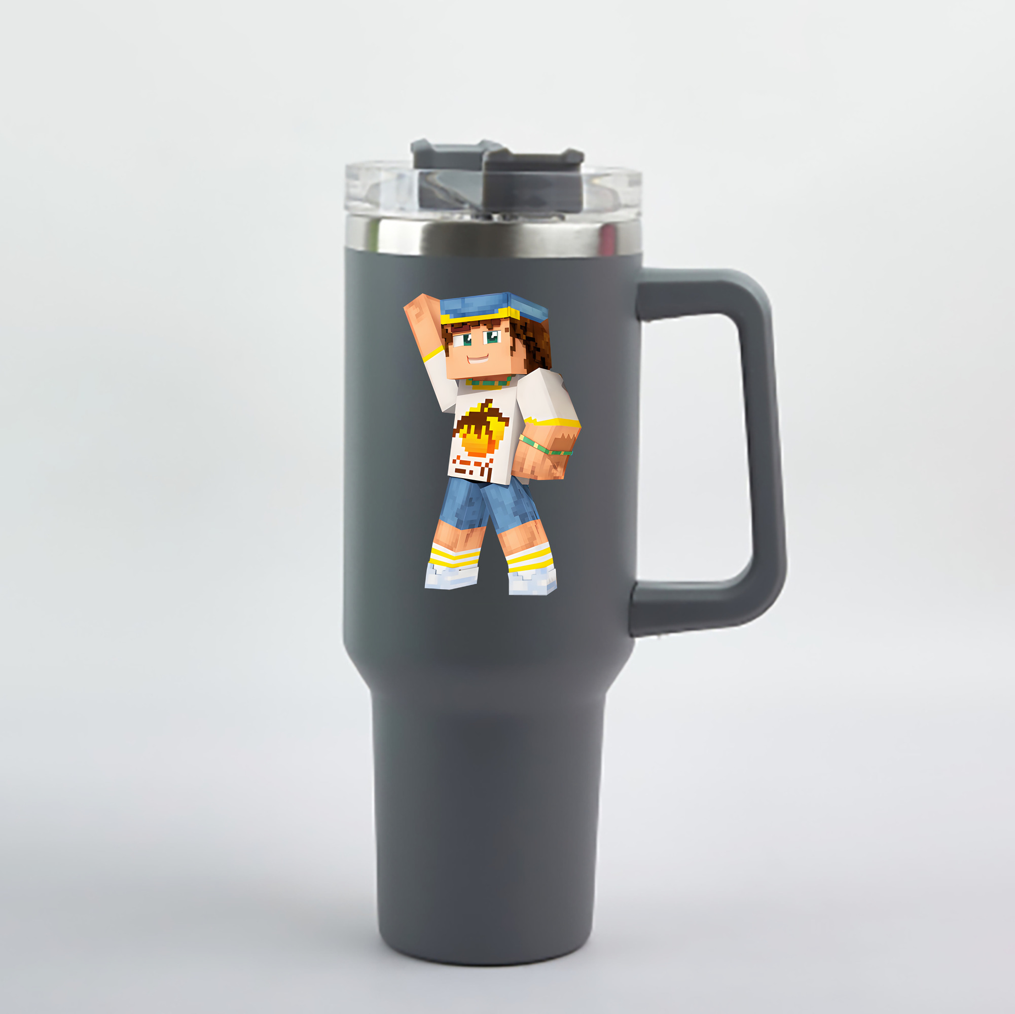 （画像用） マインクラフト ブロックの世界 Minecraft MC Block world 1200mL車用タンブラー - クリスタルステッカー（プラスチックストロー付き）