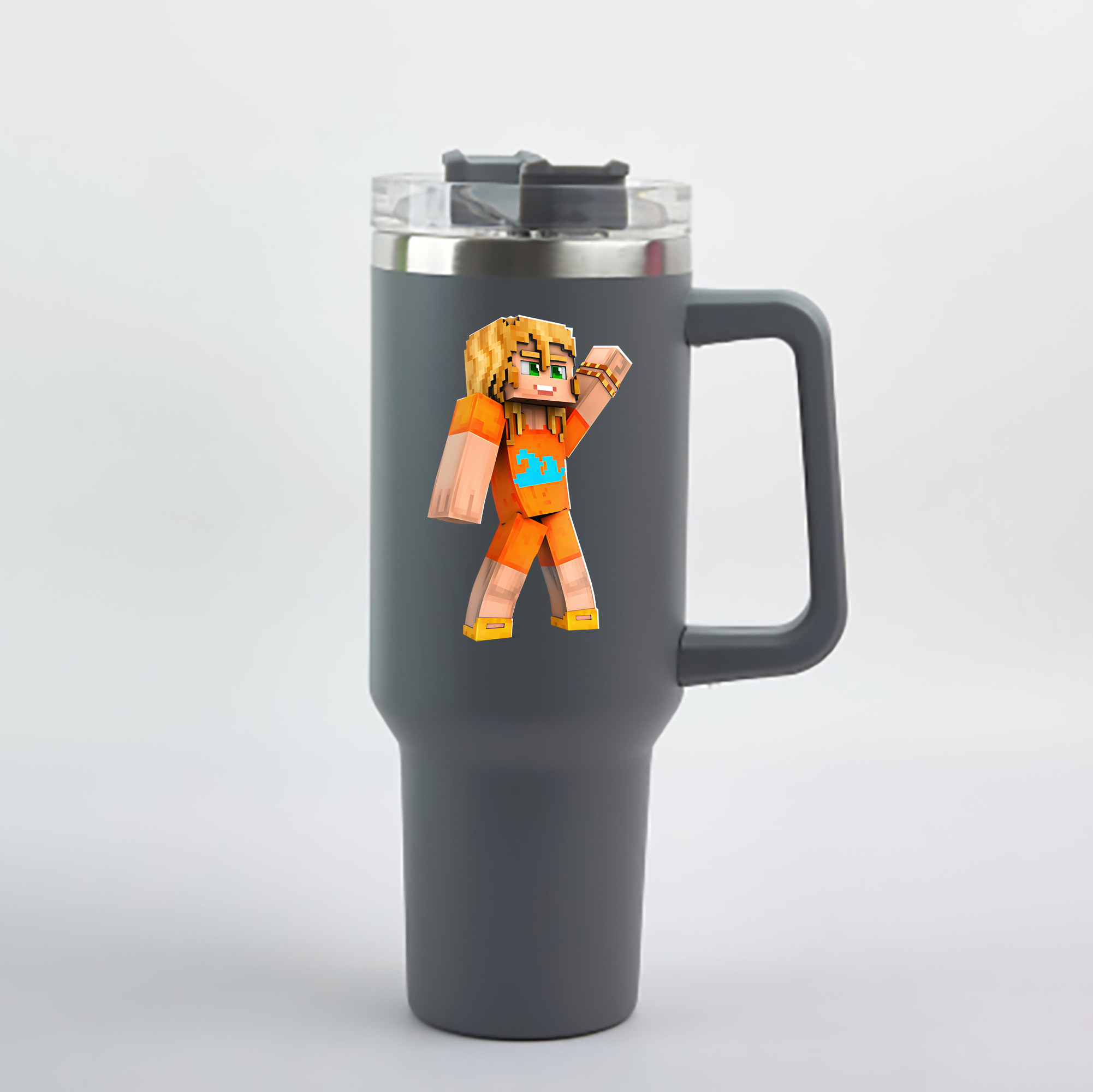 （画像用） マインクラフト ブロックの世界 Minecraft MC Block world 1200mL車用タンブラー - クリスタルステッカー（プラスチックストロー付き）