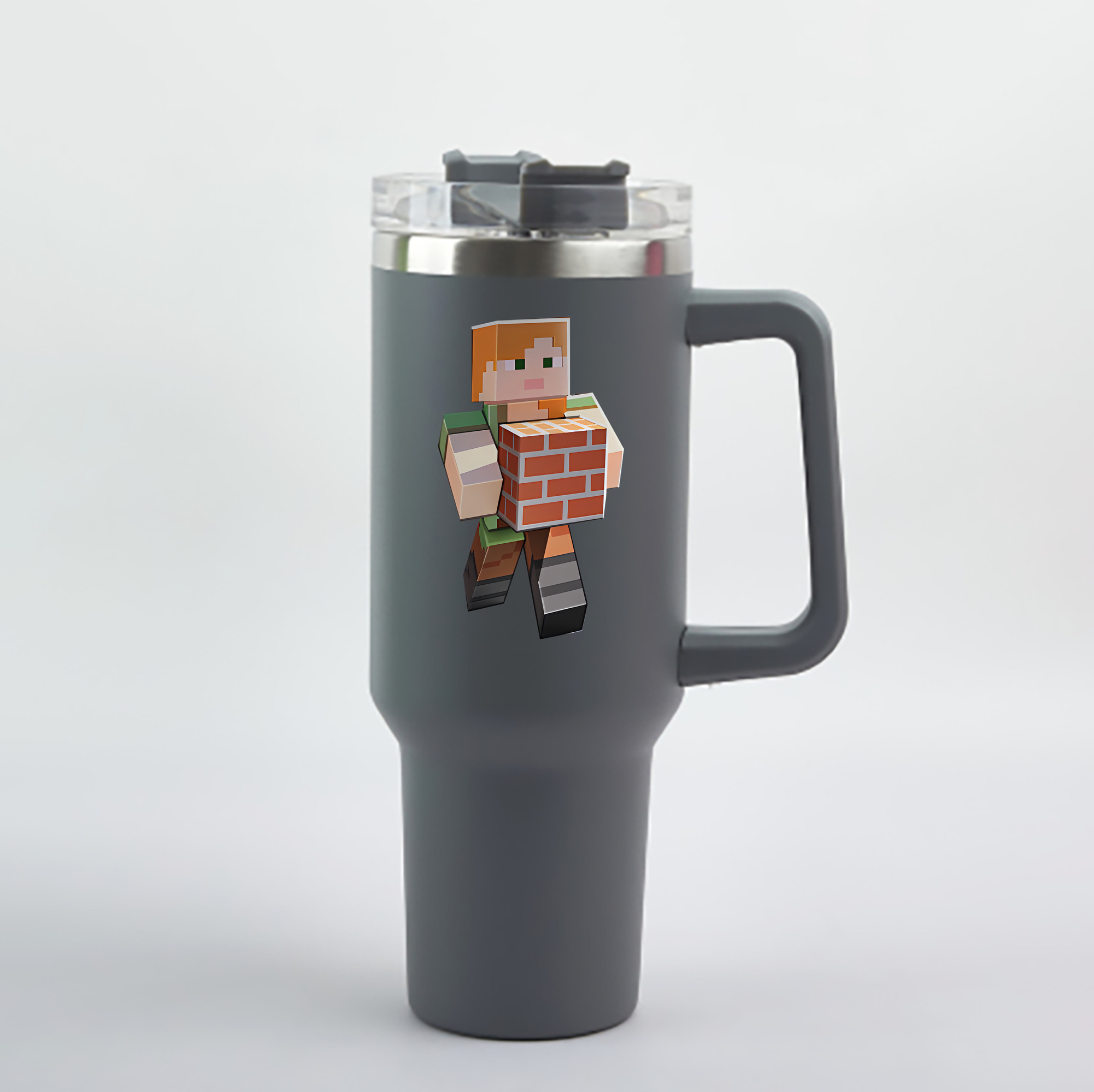 （画像用） マインクラフト ブロックの世界 Minecraft MC Block world 1200mL車用タンブラー - クリスタルステッカー（プラスチックストロー付き）