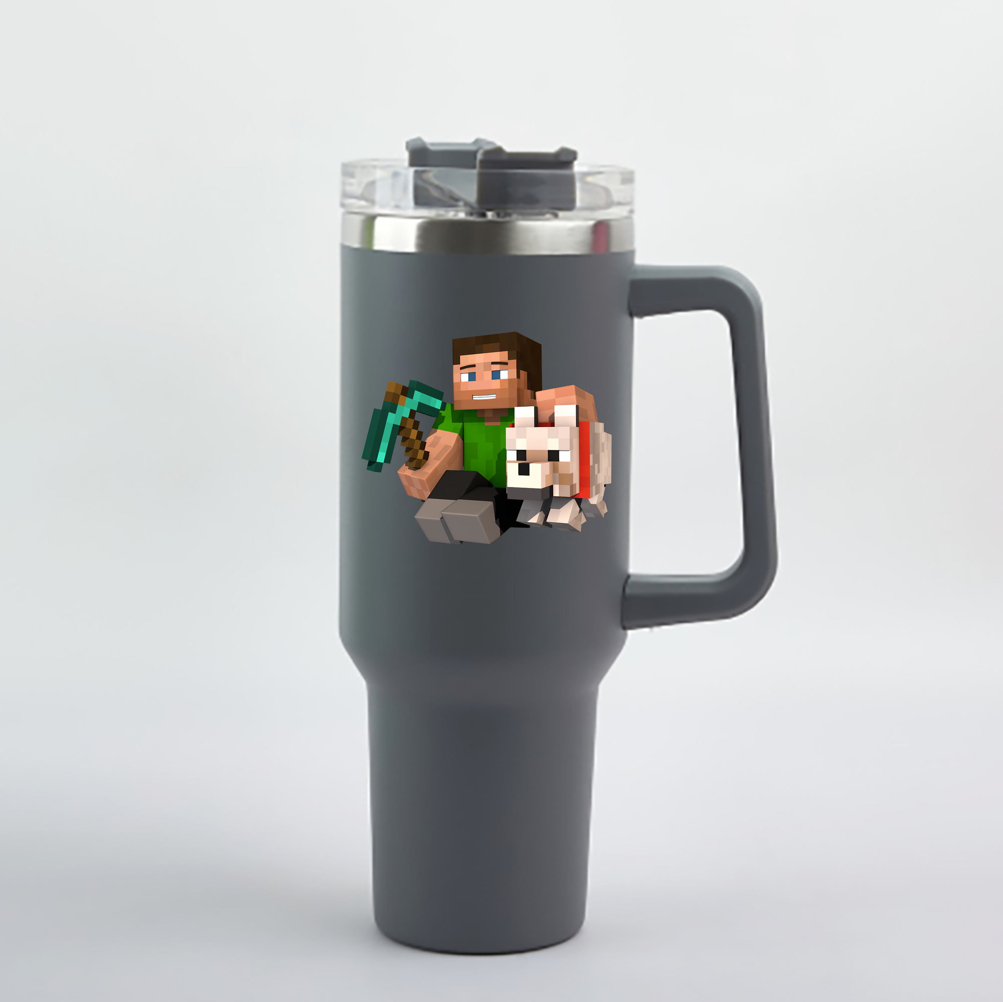 （画像用） マインクラフト ブロックの世界 Minecraft MC Block world 1200mL車用タンブラー - クリスタルステッカー（プラスチックストロー付き）