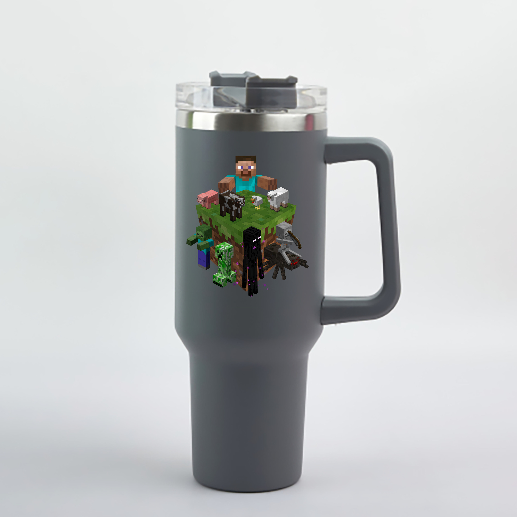 （画像用） マインクラフト ブロックの世界 Minecraft MC Block world 1200mL車用タンブラー - クリスタルステッカー（プラスチックストロー付き）
