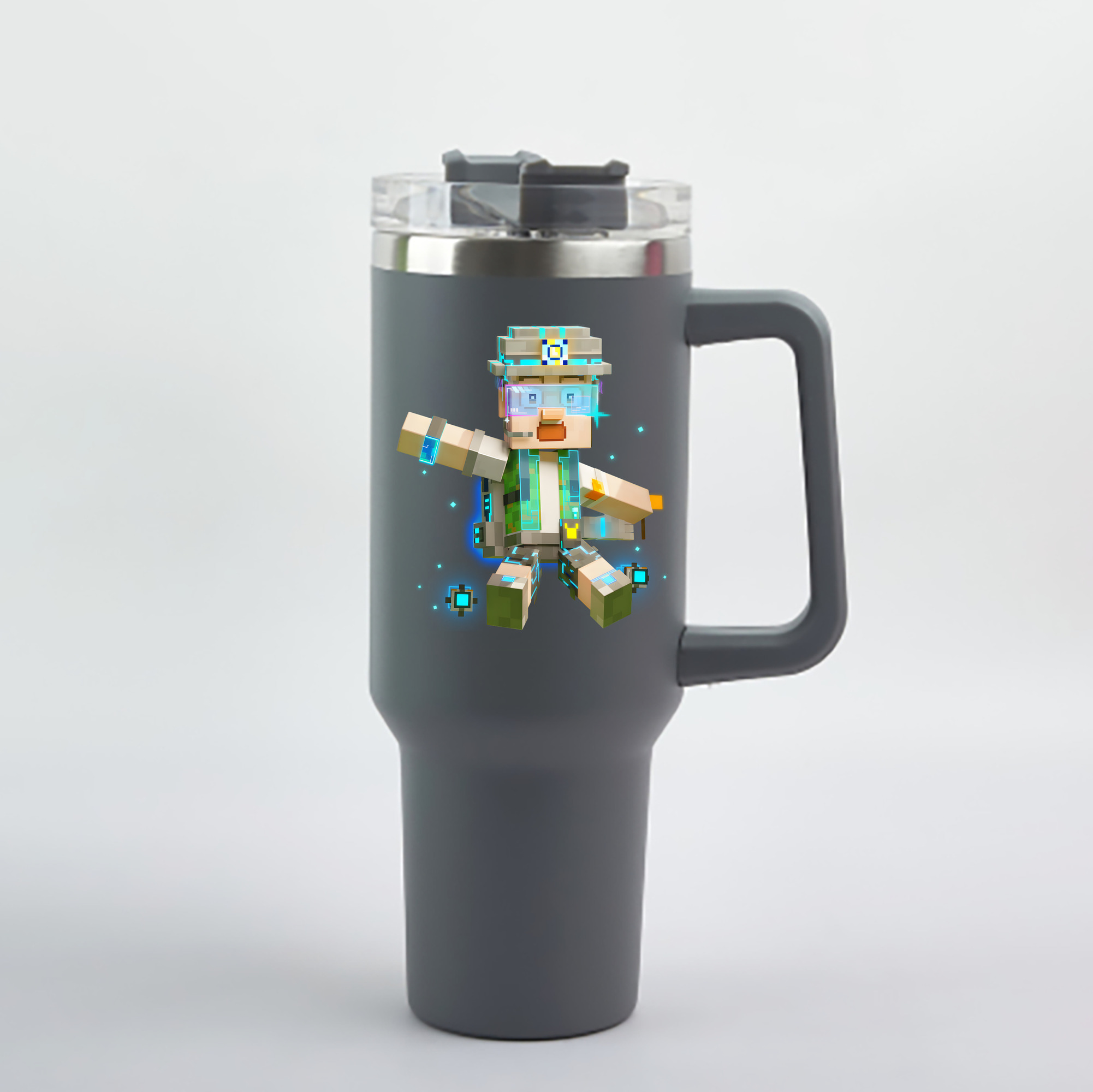 （画像用） マインクラフト ブロックの世界 Minecraft MC Block world 1200mL車用タンブラー - クリスタルステッカー（プラスチックストロー付き）