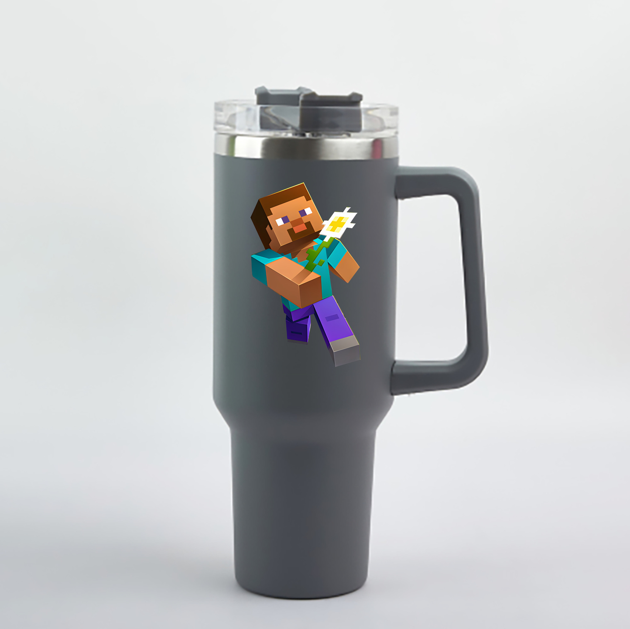 （画像用） マインクラフト ブロックの世界 Minecraft MC Block world 1200mL車用タンブラー - クリスタルステッカー（プラスチックストロー付き）