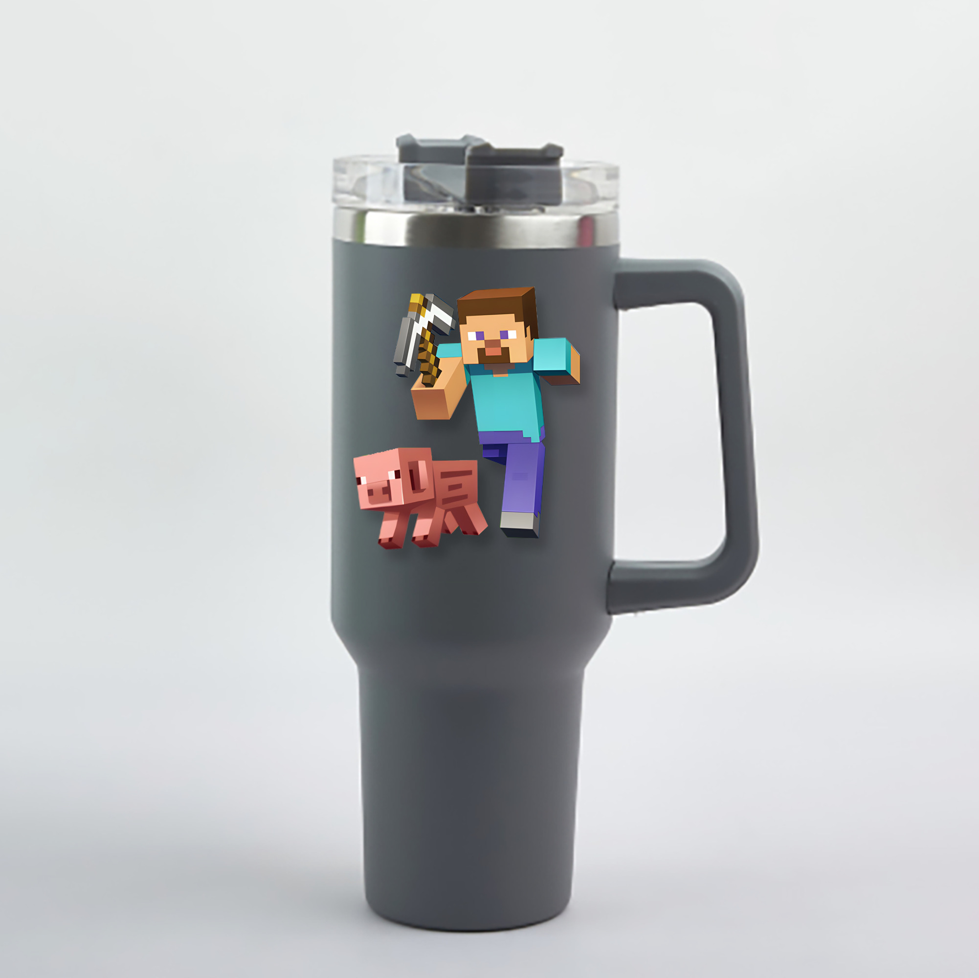 （画像用） マインクラフト ブロックの世界 Minecraft MC Block world 1200mL車用タンブラー - クリスタルステッカー（プラスチックストロー付き）