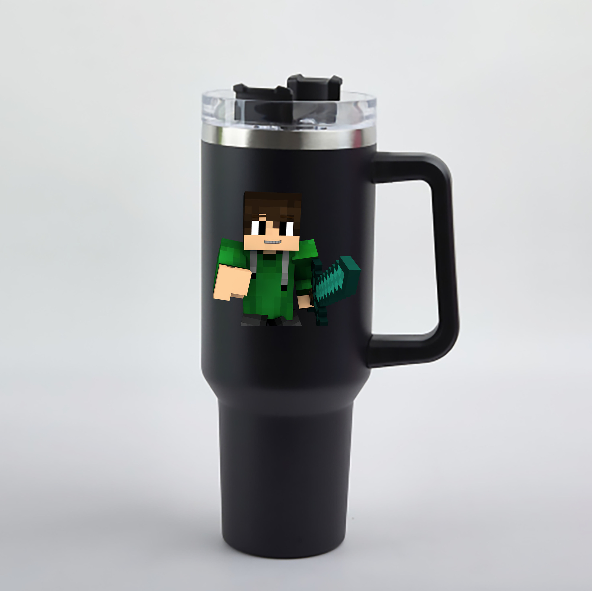 （画像用） マインクラフト ブロックの世界 Minecraft MC Block world 1200mL車用タンブラー - クリスタルステッカー（プラスチックストロー付き）