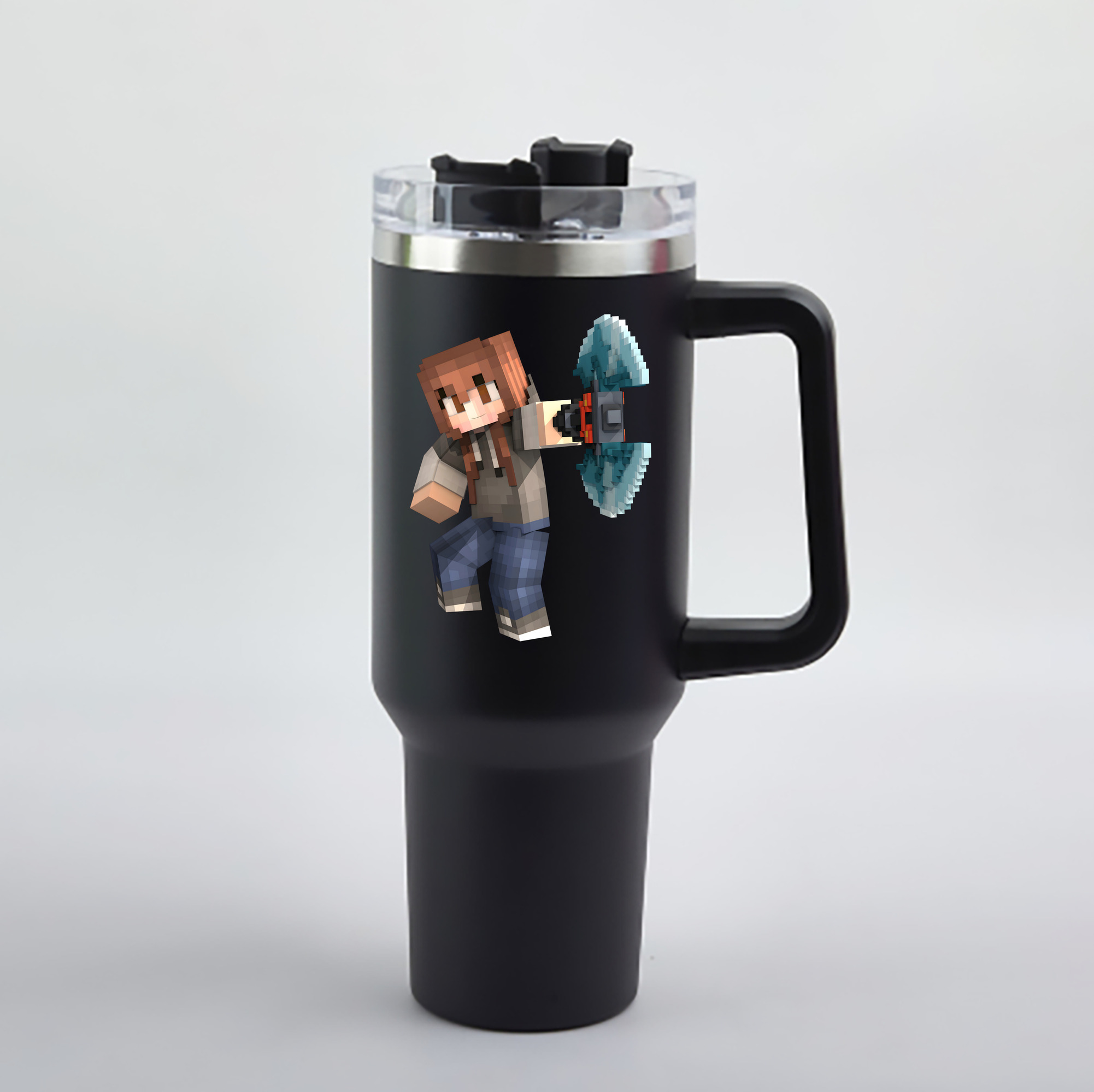 （画像用） マインクラフト ブロックの世界 Minecraft MC Block world 1200mL車用タンブラー - クリスタルステッカー（プラスチックストロー付き）