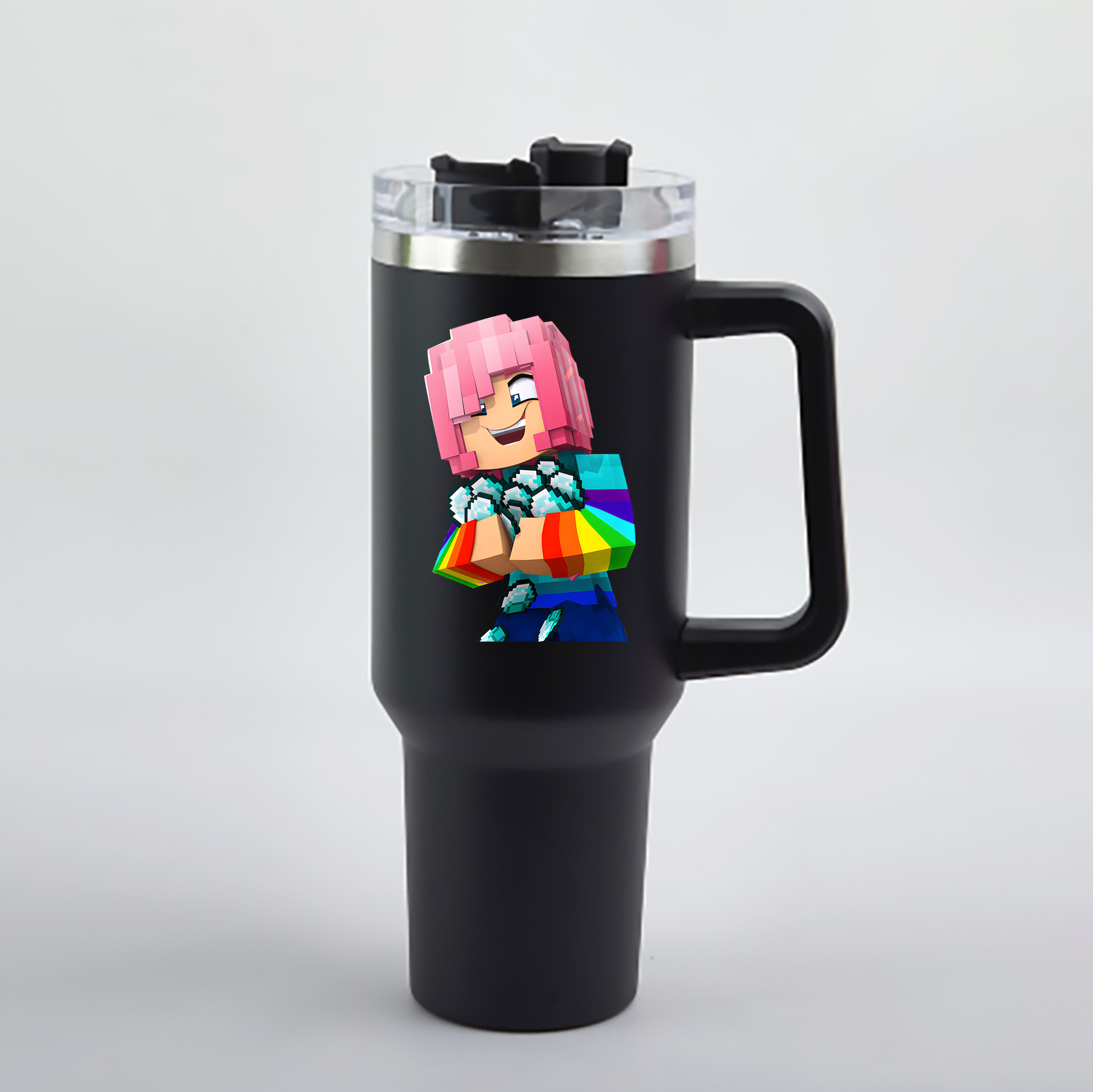 （画像用） マインクラフト ブロックの世界 Minecraft MC Block world 1200mL車用タンブラー - クリスタルステッカー（プラスチックストロー付き）