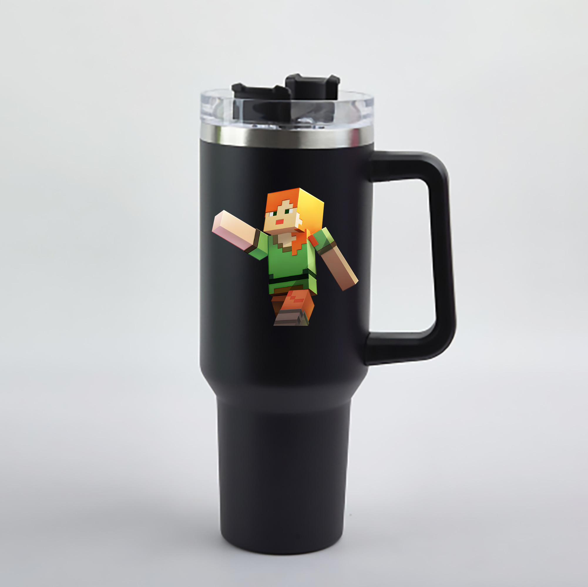 （画像用） マインクラフト ブロックの世界 Minecraft MC Block world 1200mL車用タンブラー - クリスタルステッカー（プラスチックストロー付き）