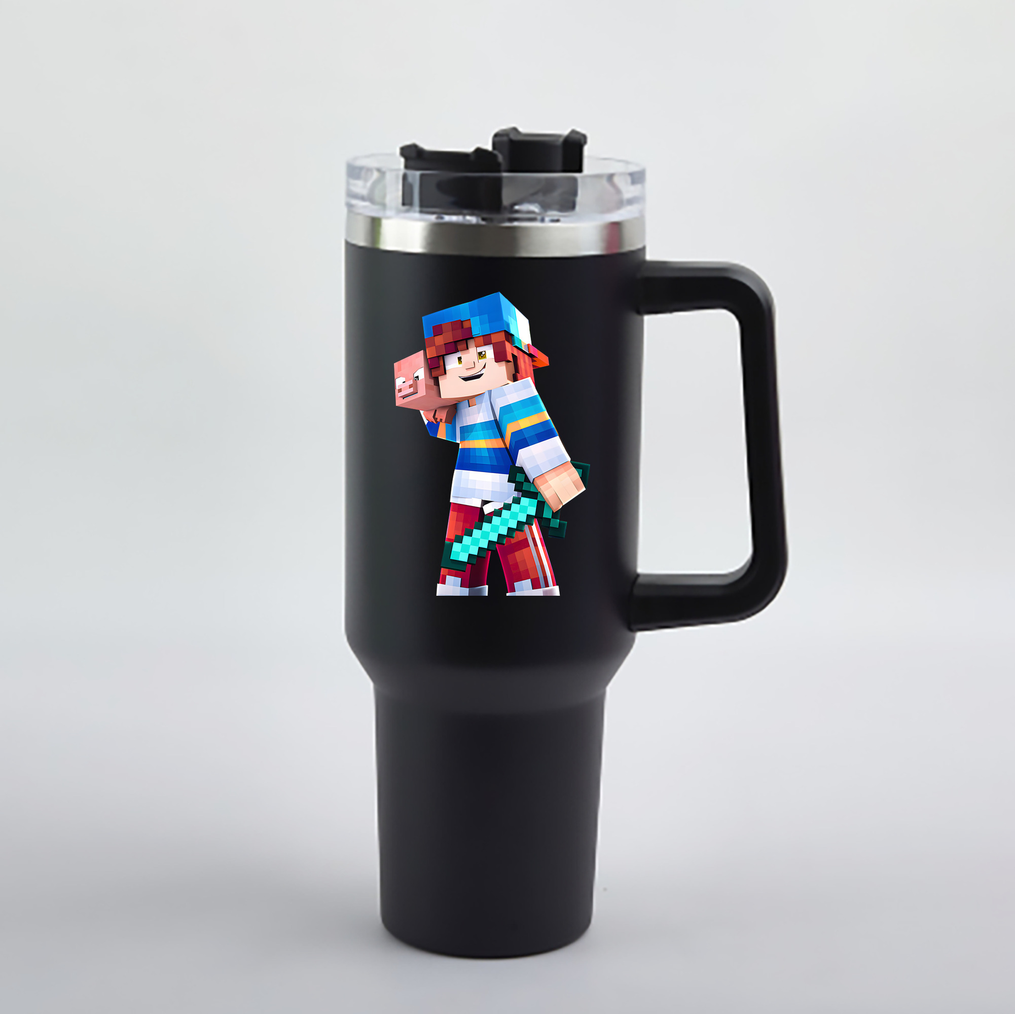 （画像用） マインクラフト ブロックの世界 Minecraft MC Block world 1200mL車用タンブラー - クリスタルステッカー（プラスチックストロー付き）