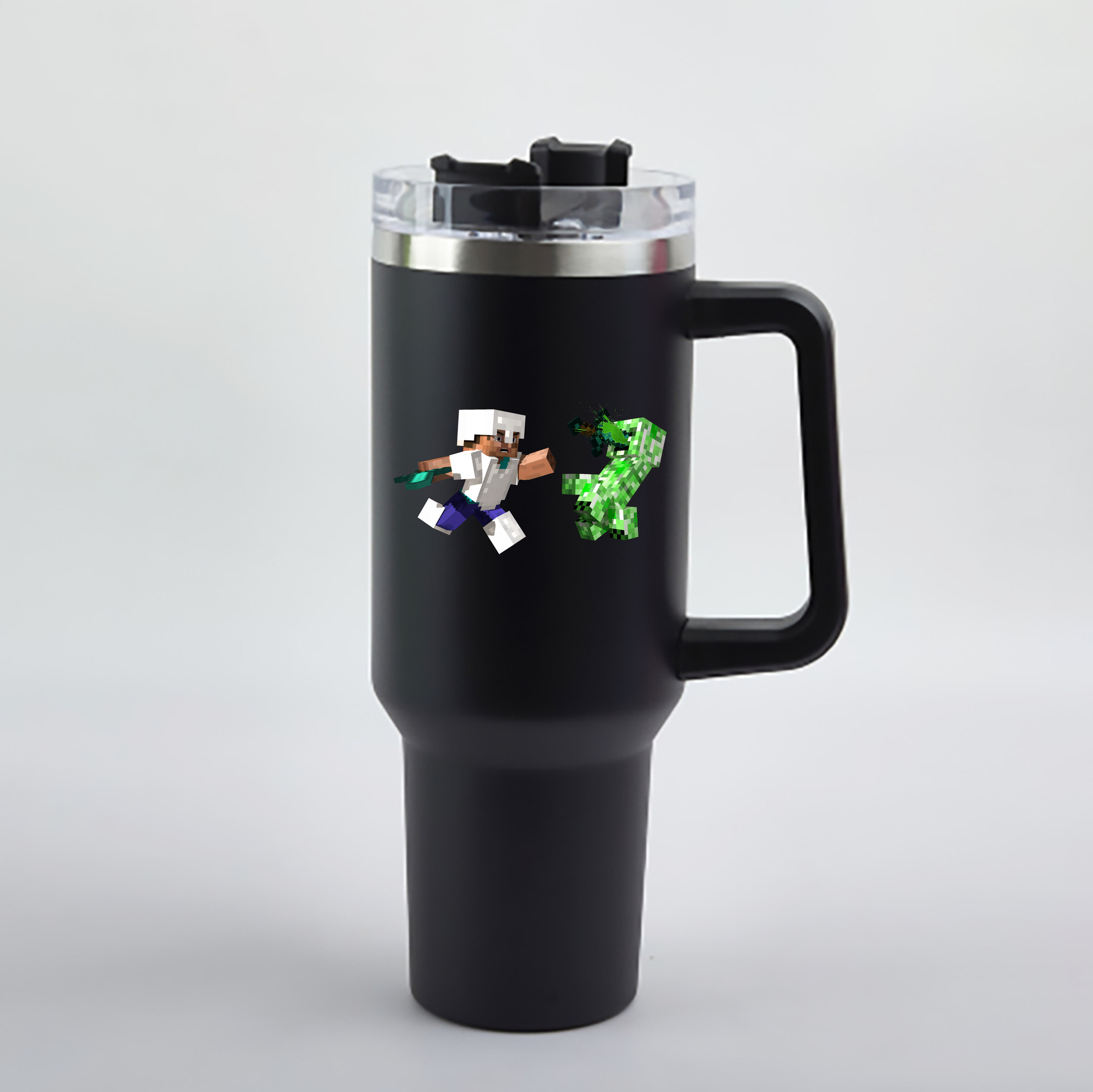 （画像用） マインクラフト ブロックの世界 Minecraft MC Block world 1200mL車用タンブラー - クリスタルステッカー（プラスチックストロー付き）