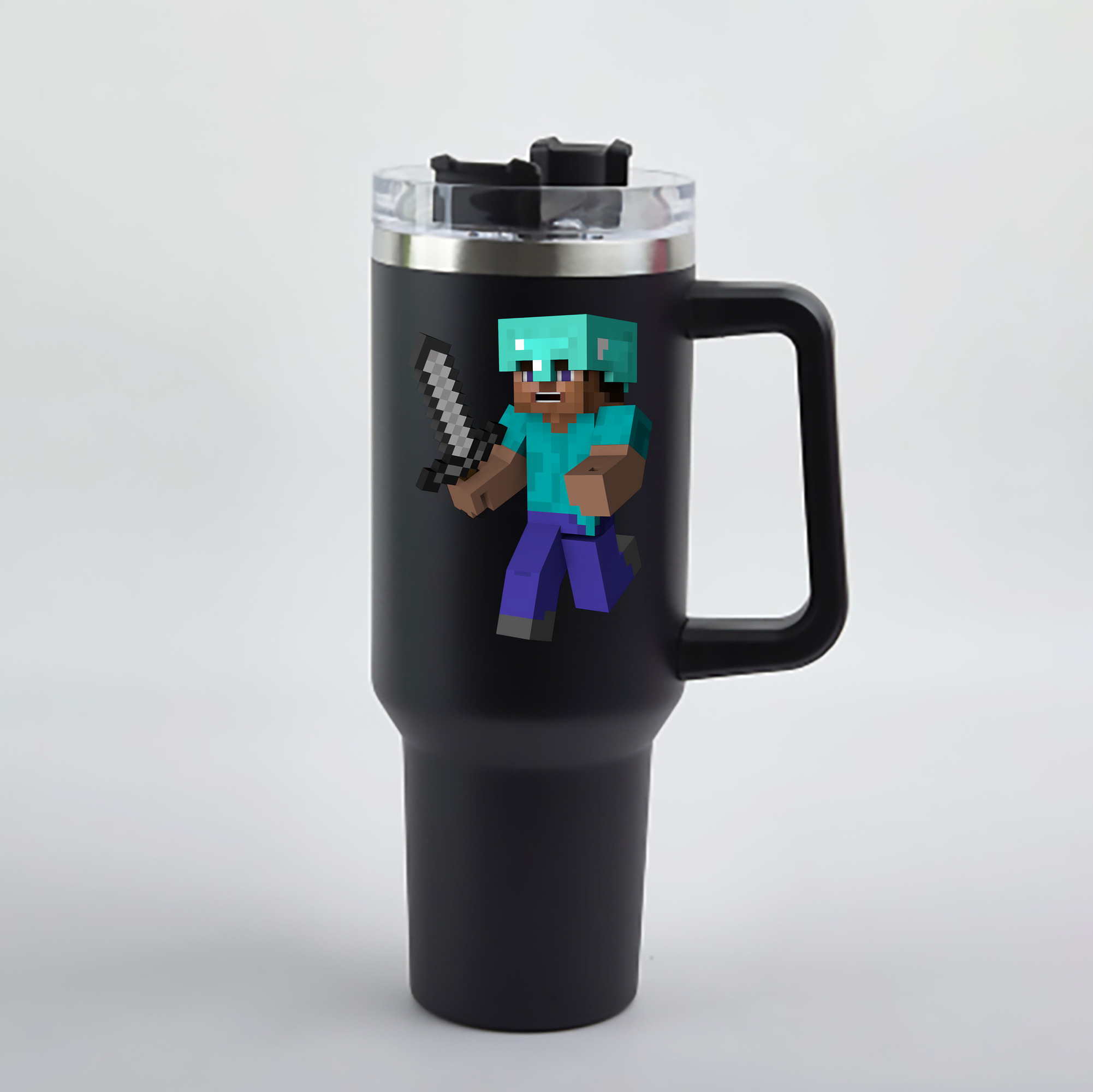 （画像用） マインクラフト ブロックの世界 Minecraft MC Block world 1200mL車用タンブラー - クリスタルステッカー（プラスチックストロー付き）