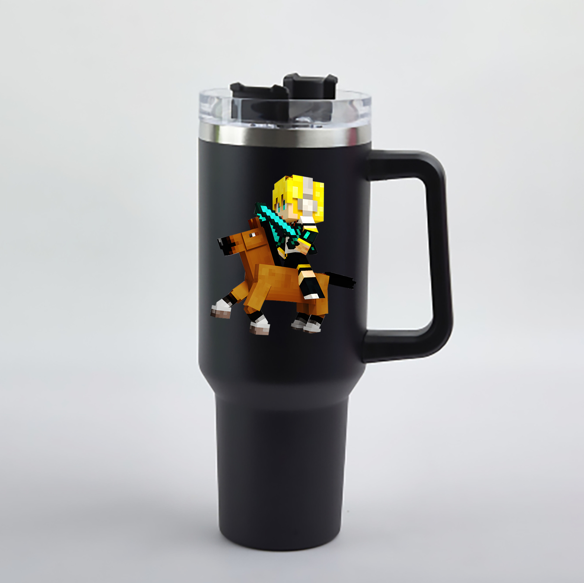 （画像用） マインクラフト ブロックの世界 Minecraft MC Block world 1200mL車用タンブラー - クリスタルステッカー（プラスチックストロー付き）
