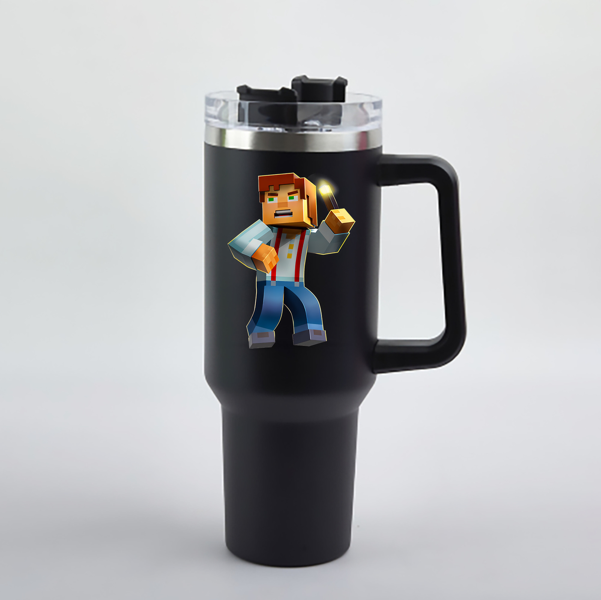 （画像用） マインクラフト ブロックの世界 Minecraft MC Block world 1200mL車用タンブラー - クリスタルステッカー（プラスチックストロー付き）